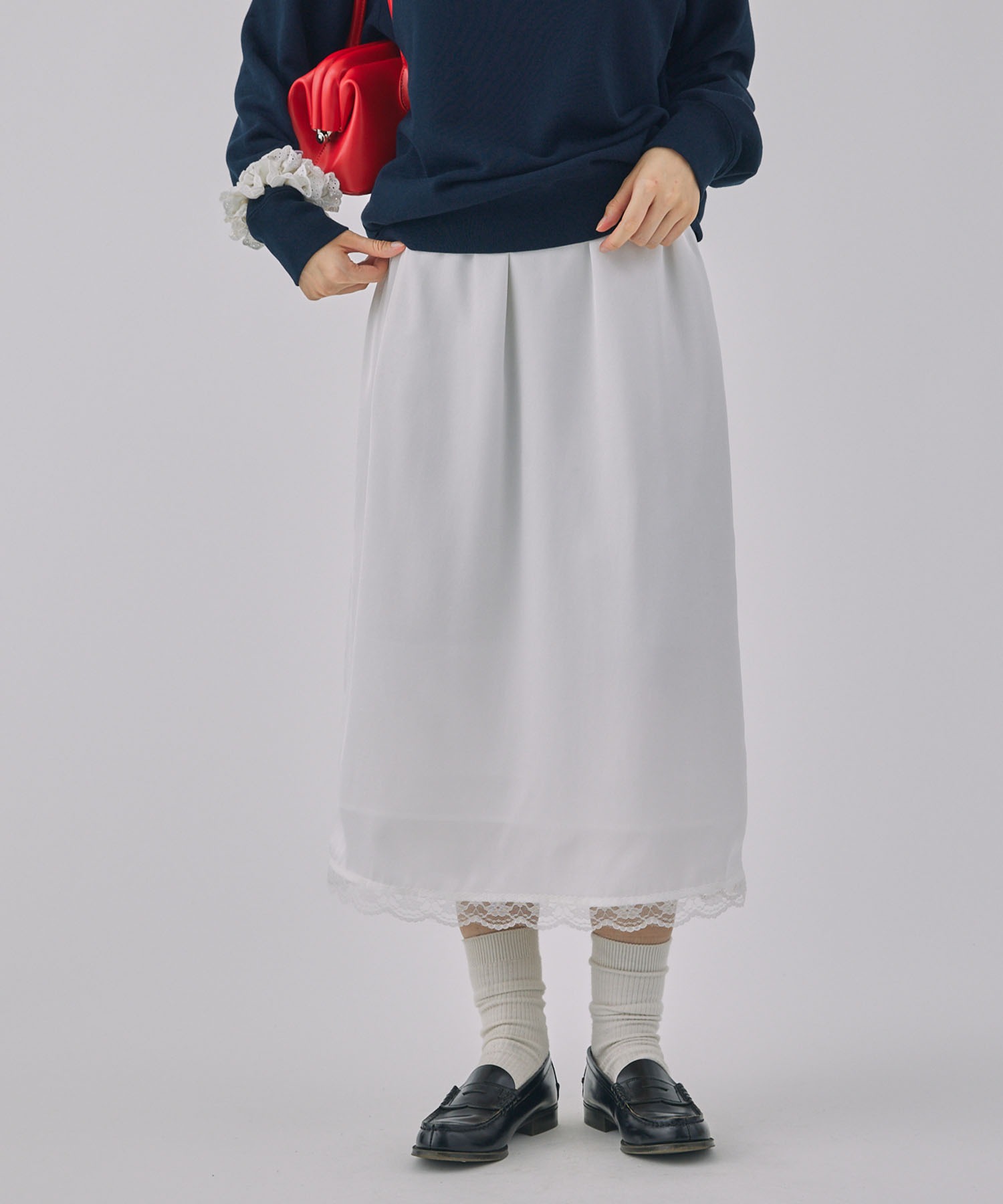 Unblend】クラッシュサテン裾レースAラインスカート Unblend│MONO