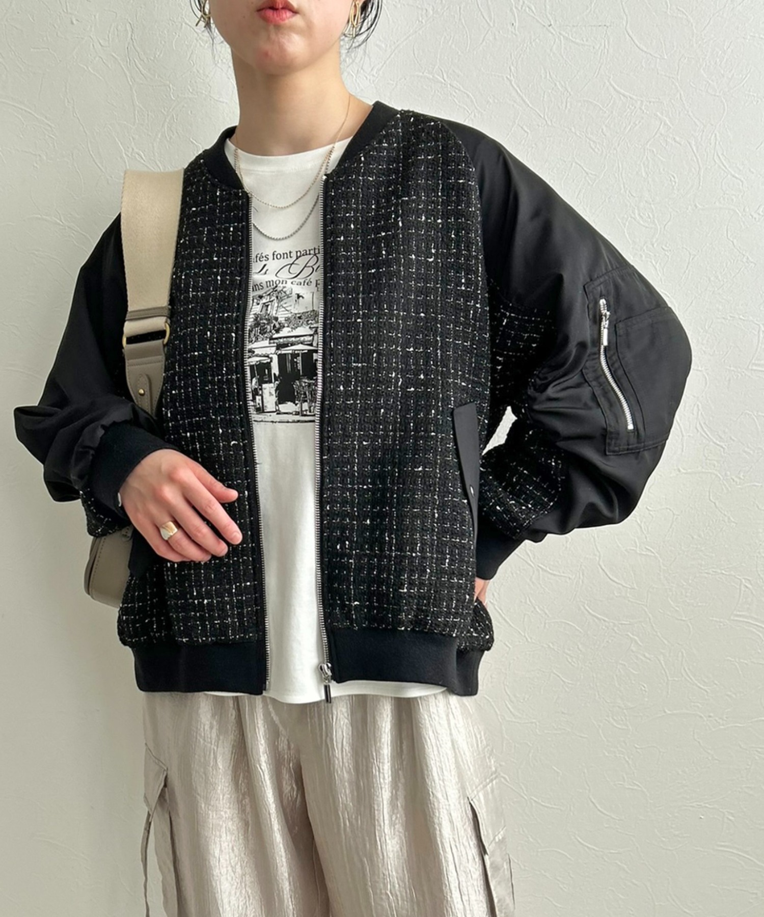 Gready Brilliant　ツィードｍａ－１スリーブブルゾン　今季 Gready Brilliant ツィードMA－1スリーブブルゾン