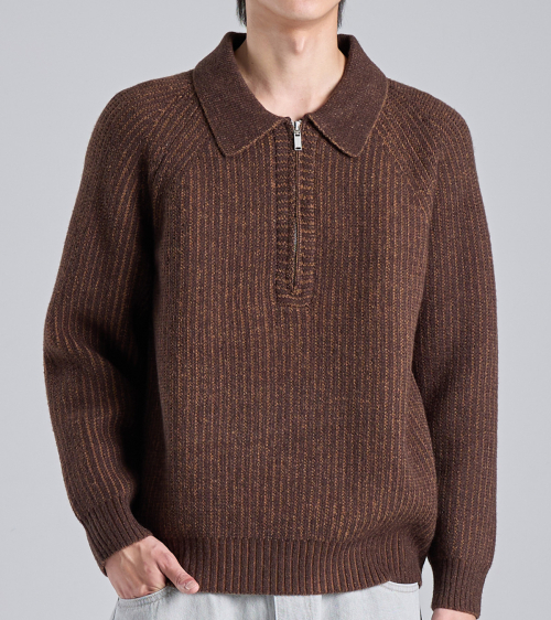 Woolblend classic half‑zip кардиган (brown)