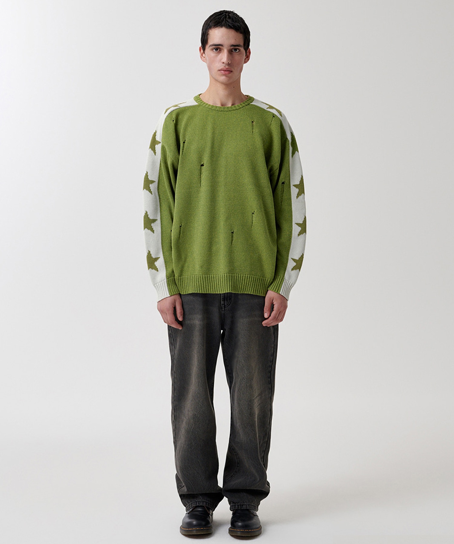 はっぱ　Blamink 2019AW グリーンセーター ワッフル編み クルーネックアクリルニットセーター | ASTRONOMY