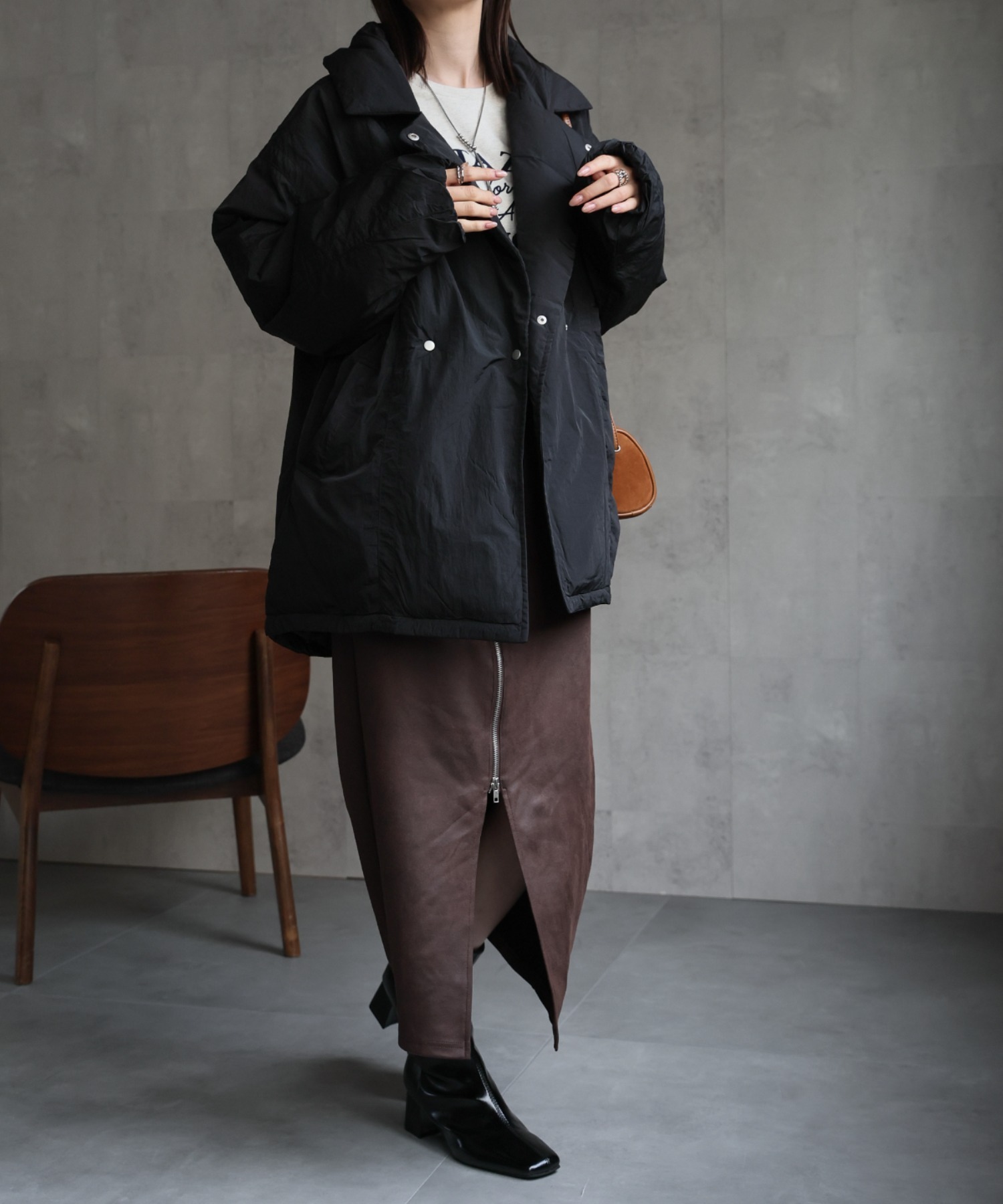 model：162cm　着用サイズ：F