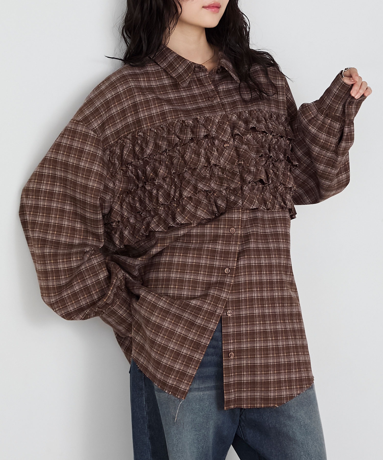 その他 FOXY forksy.】ビスチェ風デザインフリルオーバーサイズネルシャツ forksy