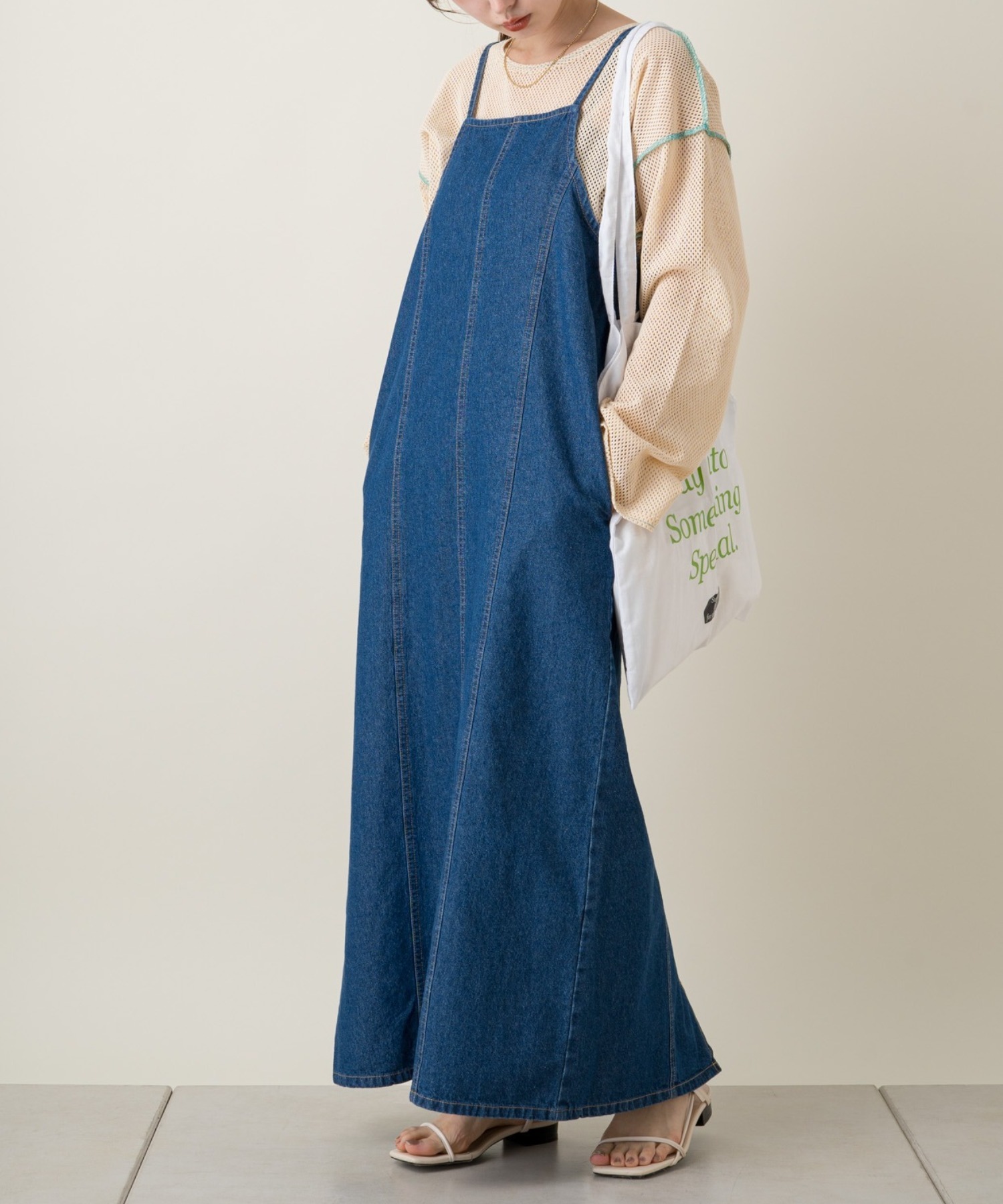 ハギ入りデニムキャミワンピース