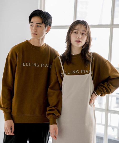 coen コーエン レディース FEELING MADE ウォームソフトスウェット ロゴプリント プルオーバー＜UNISEX＞ トップス ブラウン