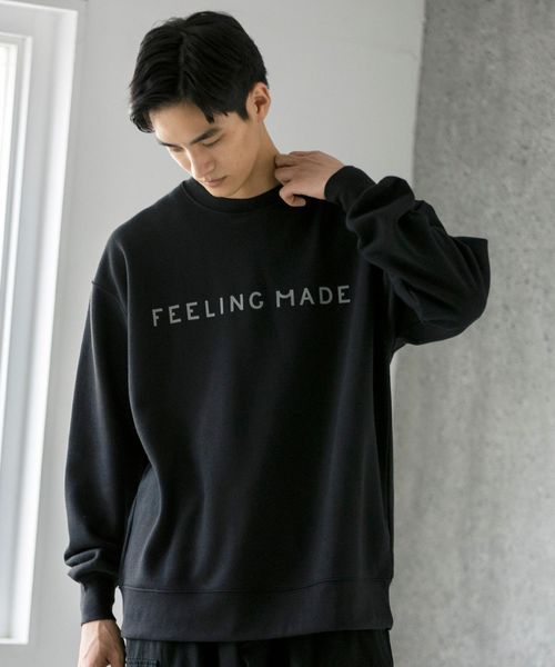 coen コーエン レディース FEELING MADE ウォームソフトスウェット ロゴプリント プルオーバー＜UNISEX＞ トップス ブラック