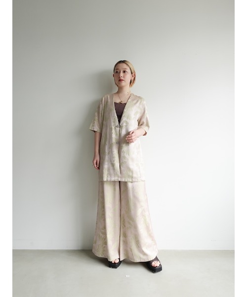 Satin Jacquard Collarless Jacket