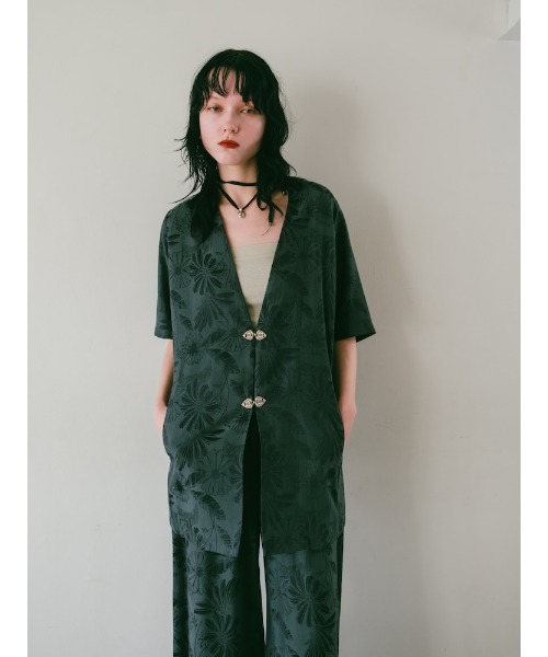 Satin Jacquard Collarless Jacket