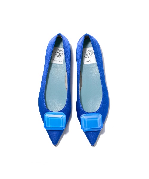ポインテッドフラットビジューパンプス ポインテッドトゥ ビッグビジュー フラットパンプス