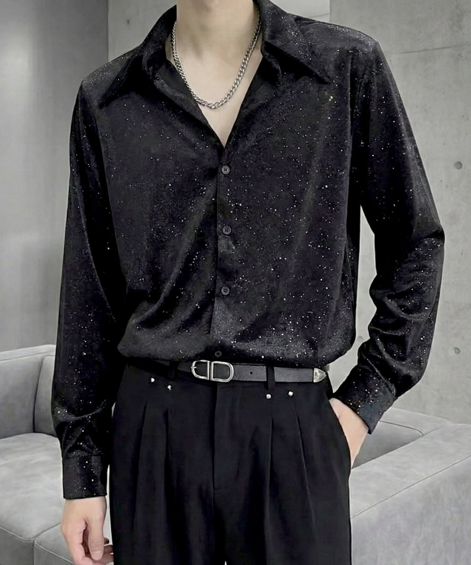 Sparkle Open Collar Shirt