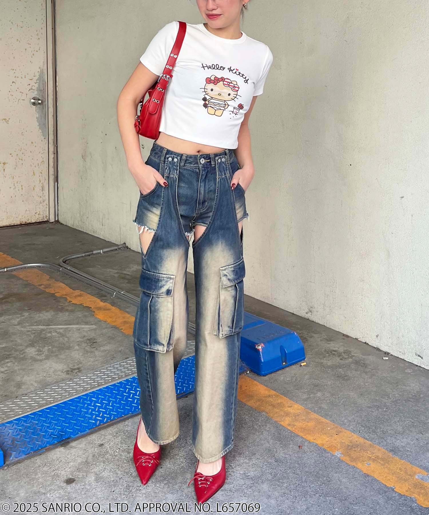 キティ　EVISU サンリオコラボTシャツ　ピチT チビT 平成　Y2K キティ EVISU サンリオコラボTシャツ ピチT チビT 平成 Y2K