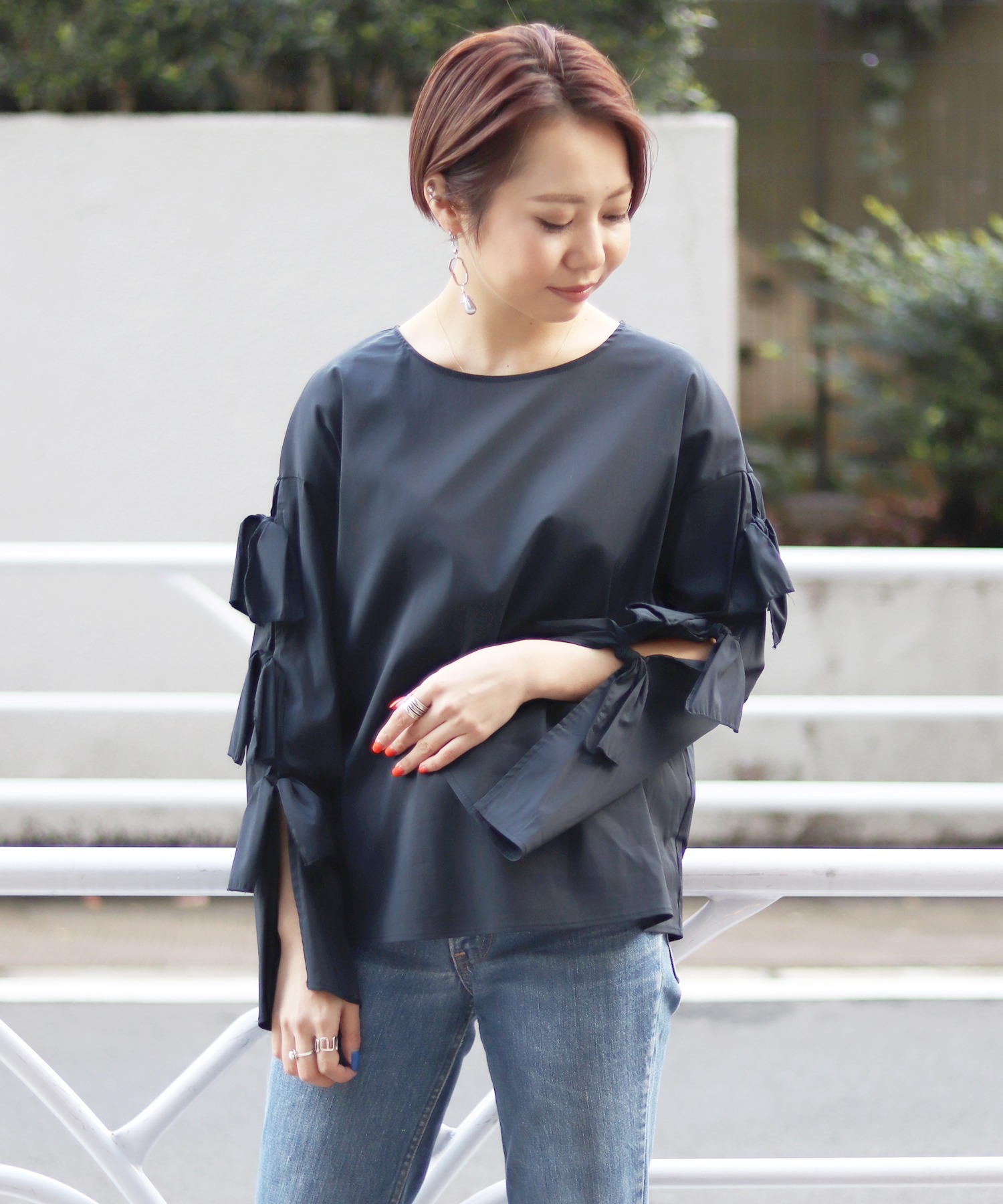 Cnタイプライター袖リボンブラウス Cnタイプライター袖リボンブラウス