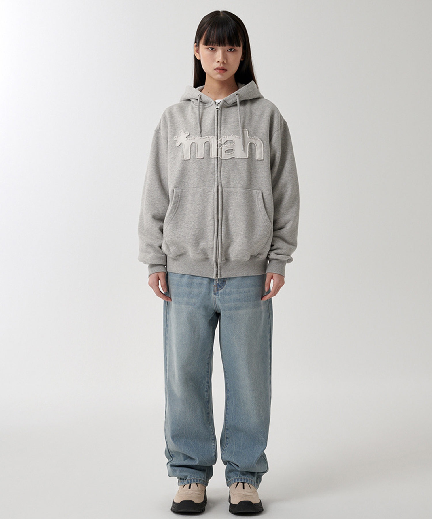 mahagrid/マハグリッド』 CUT OFF APPLIQUE ZIP-UP HOODIE/カットオフ