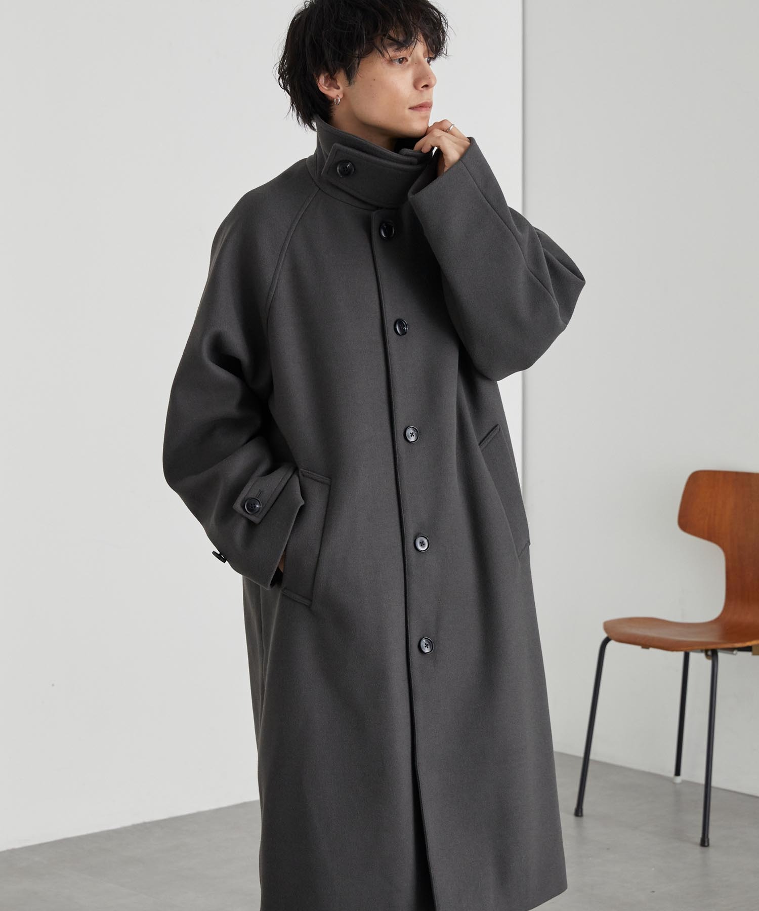 アンチピリング>2WAYオーバーサイズソフトメルトンラグランロング