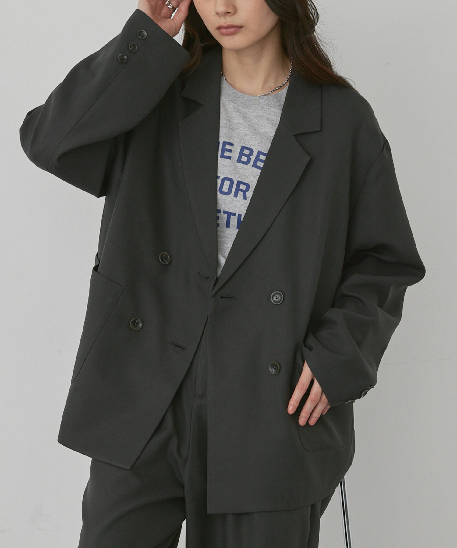 anyway.シリーズ】とろみダブルテーラード（洗える・速乾）ジャケット