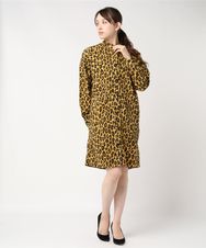 HG LEOPARD総柄 長袖スタンドカラーシャツワンピース