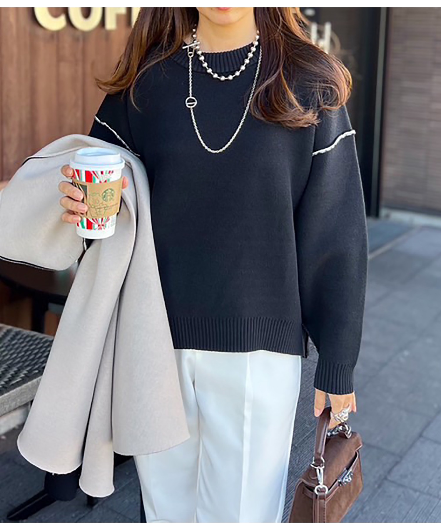 スウェットライクバイカラーコクーンニットプルオーバー Emma Taylor