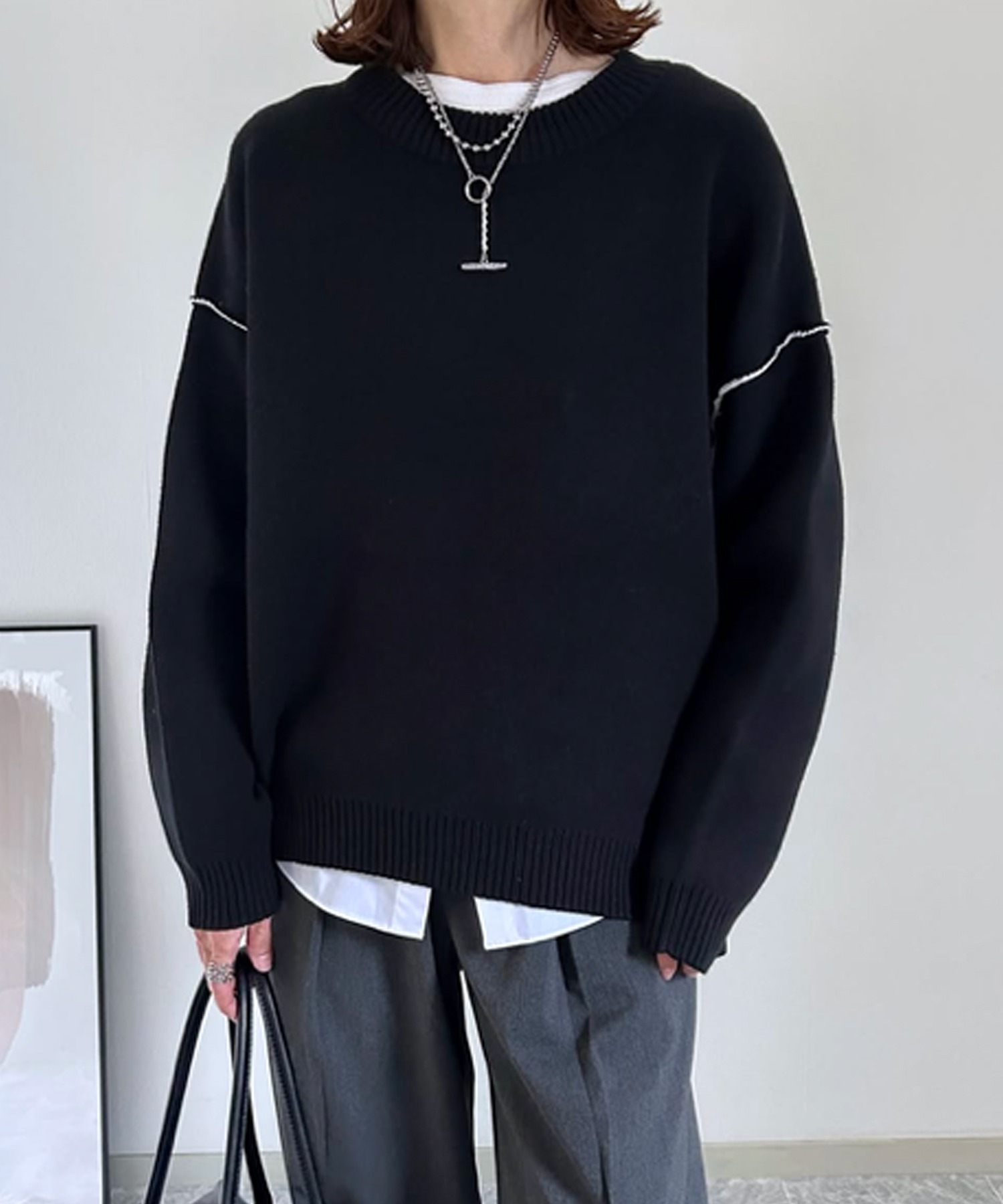 スウェットライクバイカラーコクーンニットプルオーバー Emma Taylor