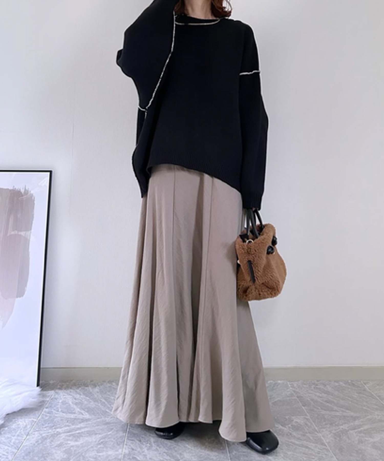 スウェットライクバイカラーコクーンニットプルオーバー Emma Taylor