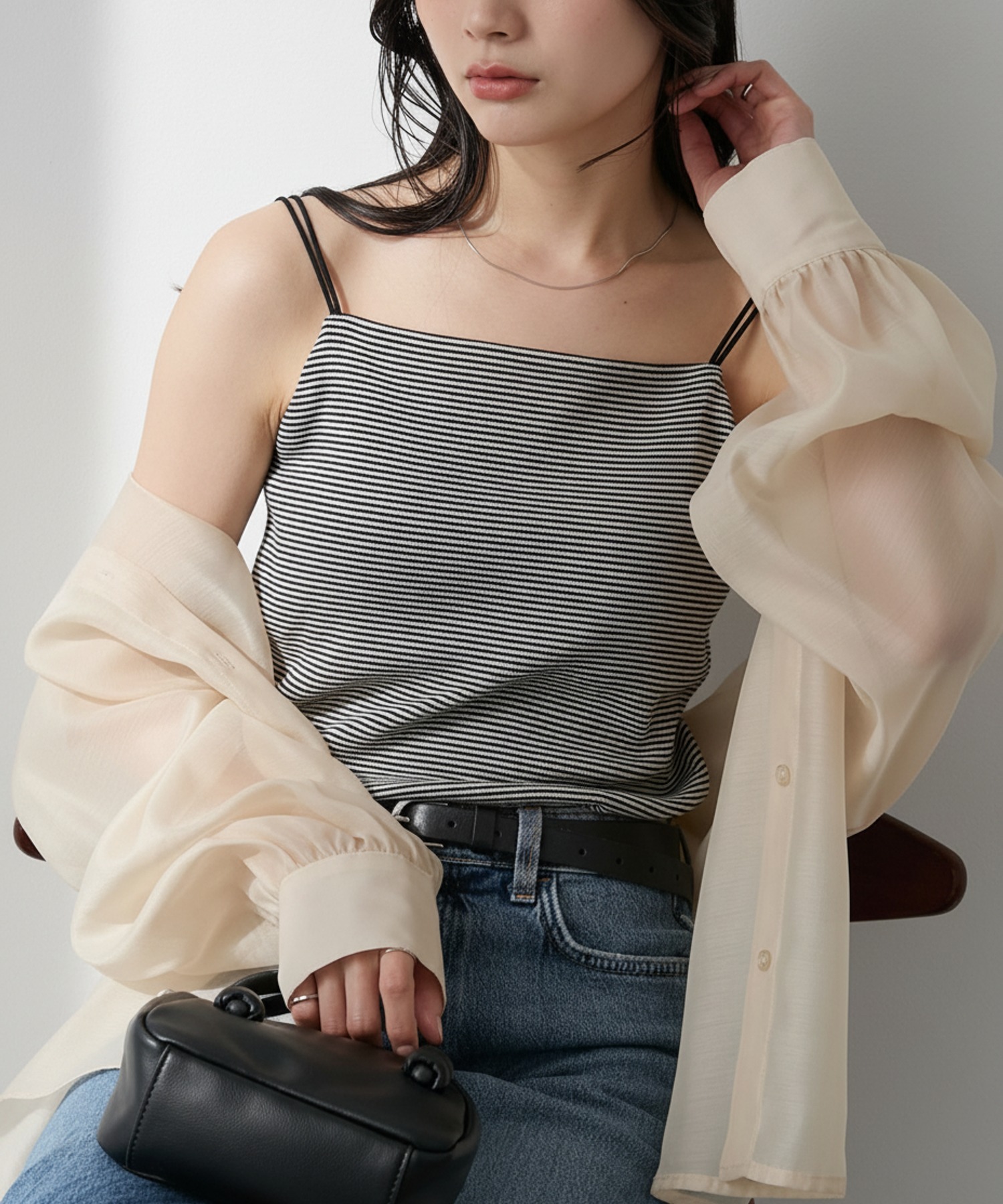 SOFRIBCOシリーズ】カップ付きダブルストラップ リブキャミソール＜UV