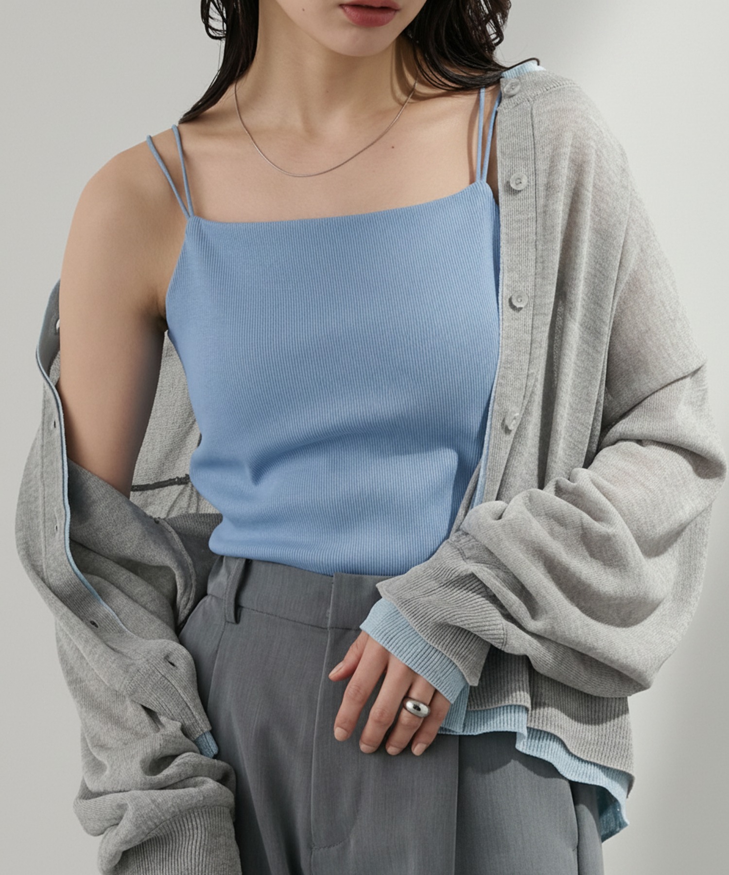 SOFRIBCOシリーズ】接触冷感 カップ付きダブルストラップ リブ