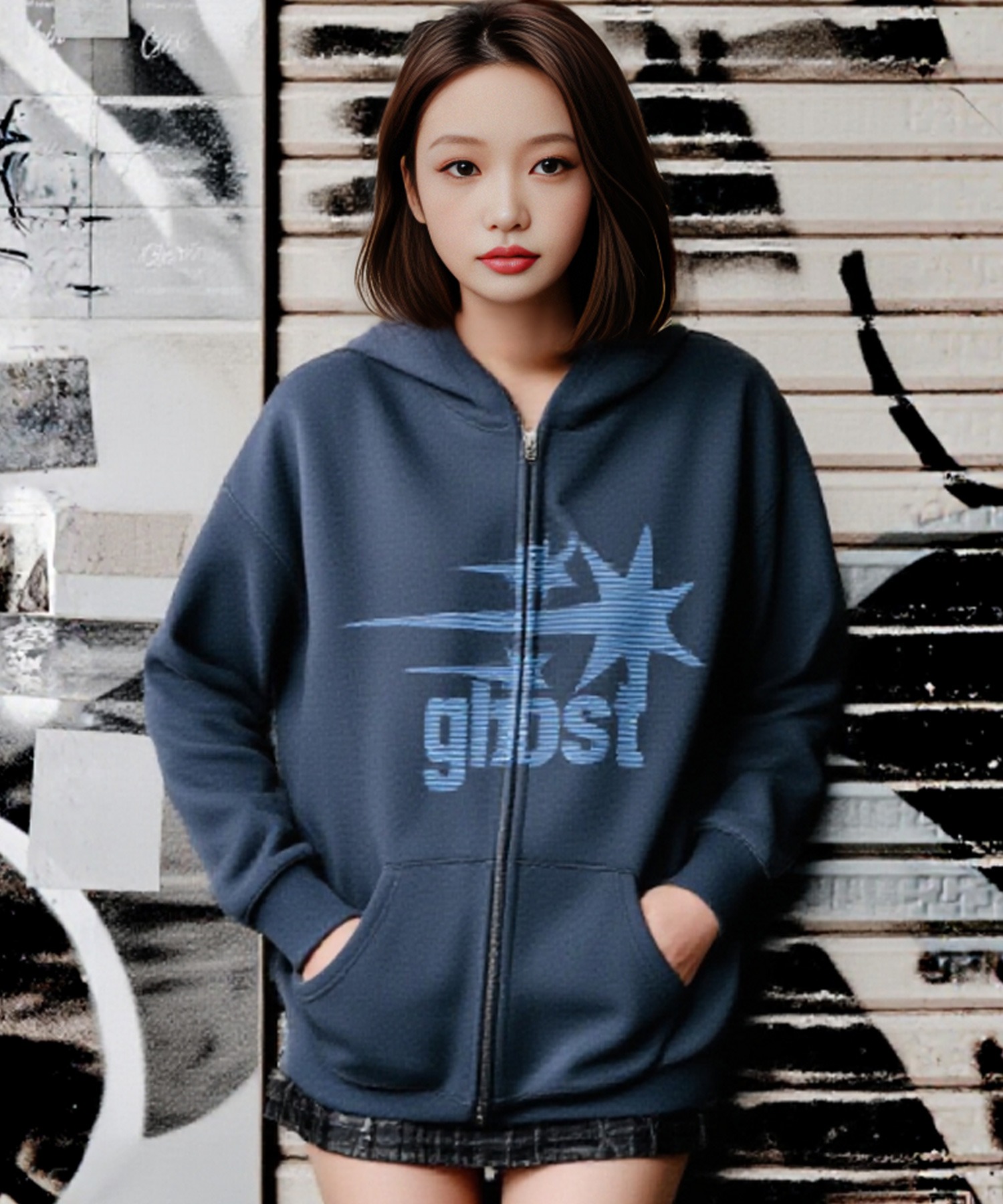 Nice Ghost Club★韓国★人気★GHOST 3STAR HOODIE ZIP UP A'GEM/9 × .kom 『NICE GHOST CLUB/ナイスゴーストクラブ
