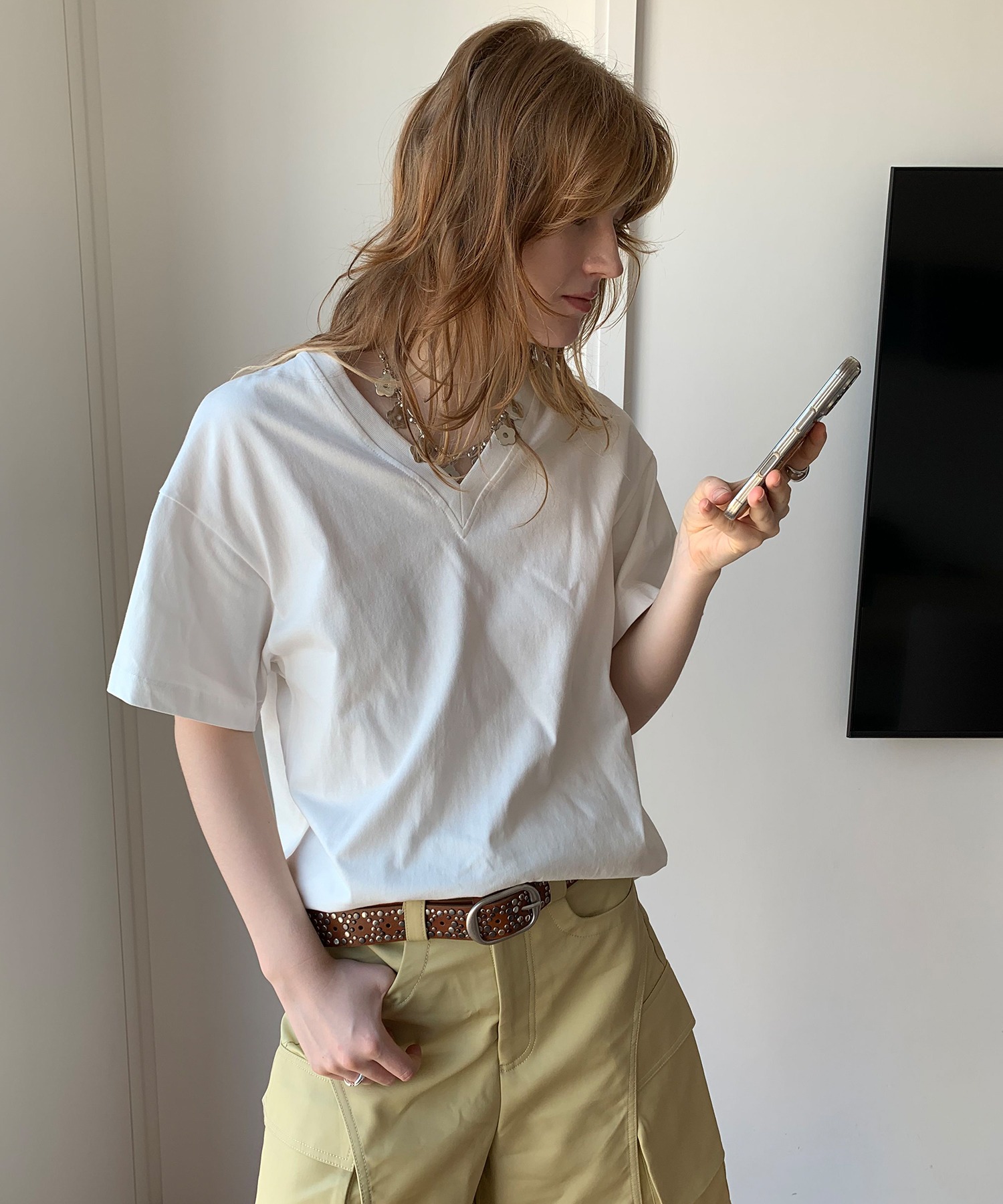 LONSLAN】VネックオーバーTシャツ-ファッション通販サイト