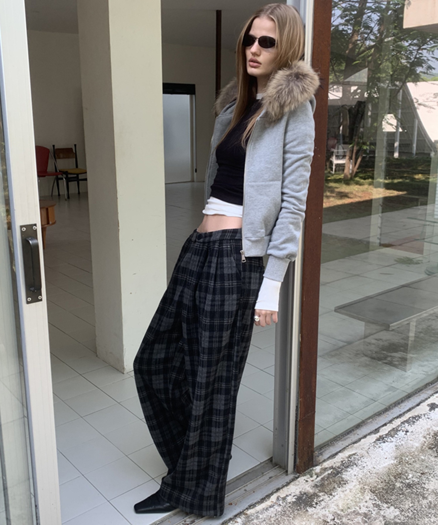 RUSSELUNO グレー系チェック パンツ ワイドチェックパンツ LON24a139-ファッション通販サイト-chuclla,FANO