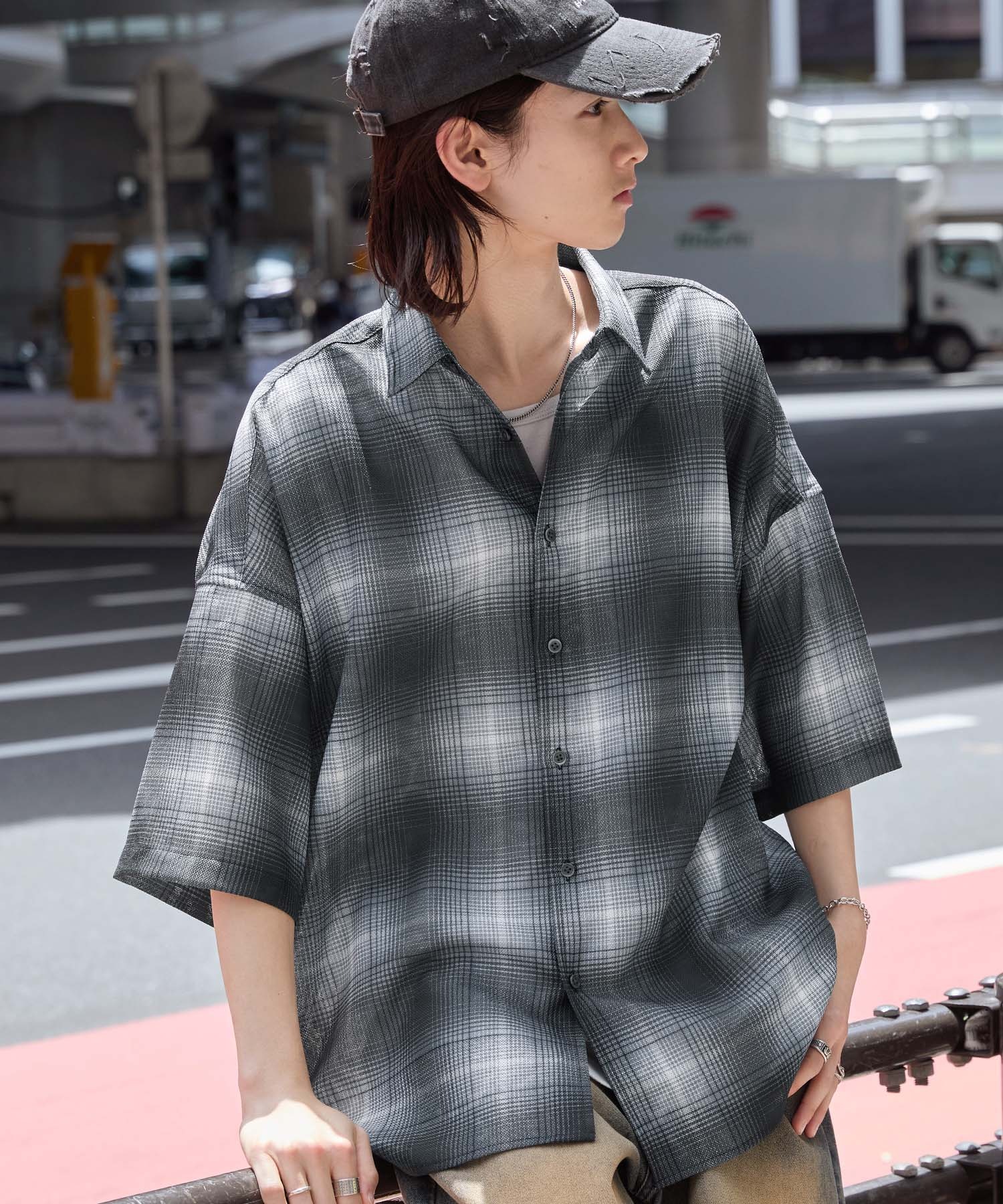 ヴィンテージライク グラデーション メッシュレギュラーカラー半袖