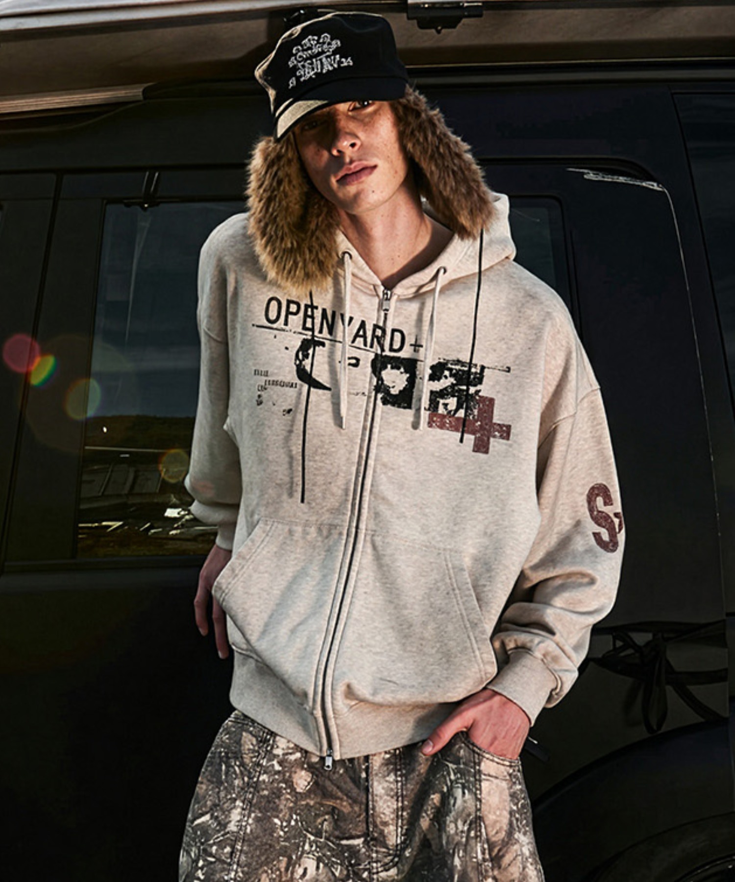 Openyard/オープンヤード』DISTRESSED COLLAGE WASHED HOODIE ZIP UP