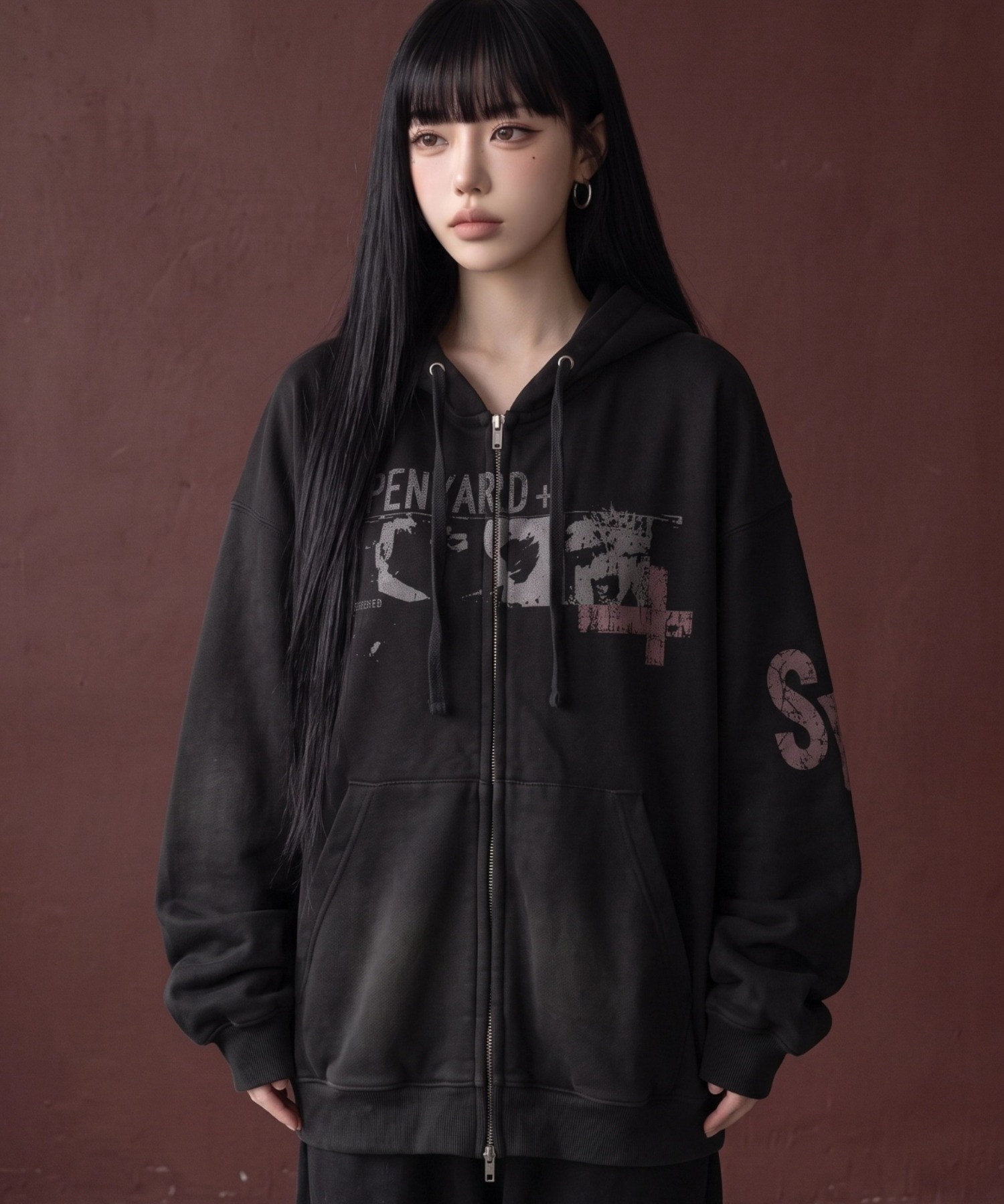 Openyard/オープンヤード』DISTRESSED COLLAGE WASHED HOODIE ZIP UP