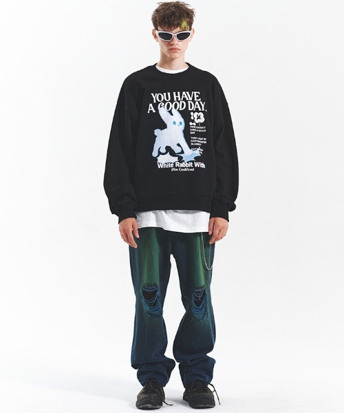 ゆうじゃぶまにあ様☆専用アパルトモン☆ビッグスウェット A'GEM/9 × .kom『MAIN BOOTH/メインブース』Blue Rabbit Sweatshirt