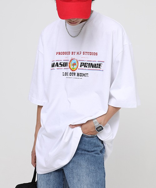 M.P Studios】Oversized logo print & eartht letter t-shirt DT3073