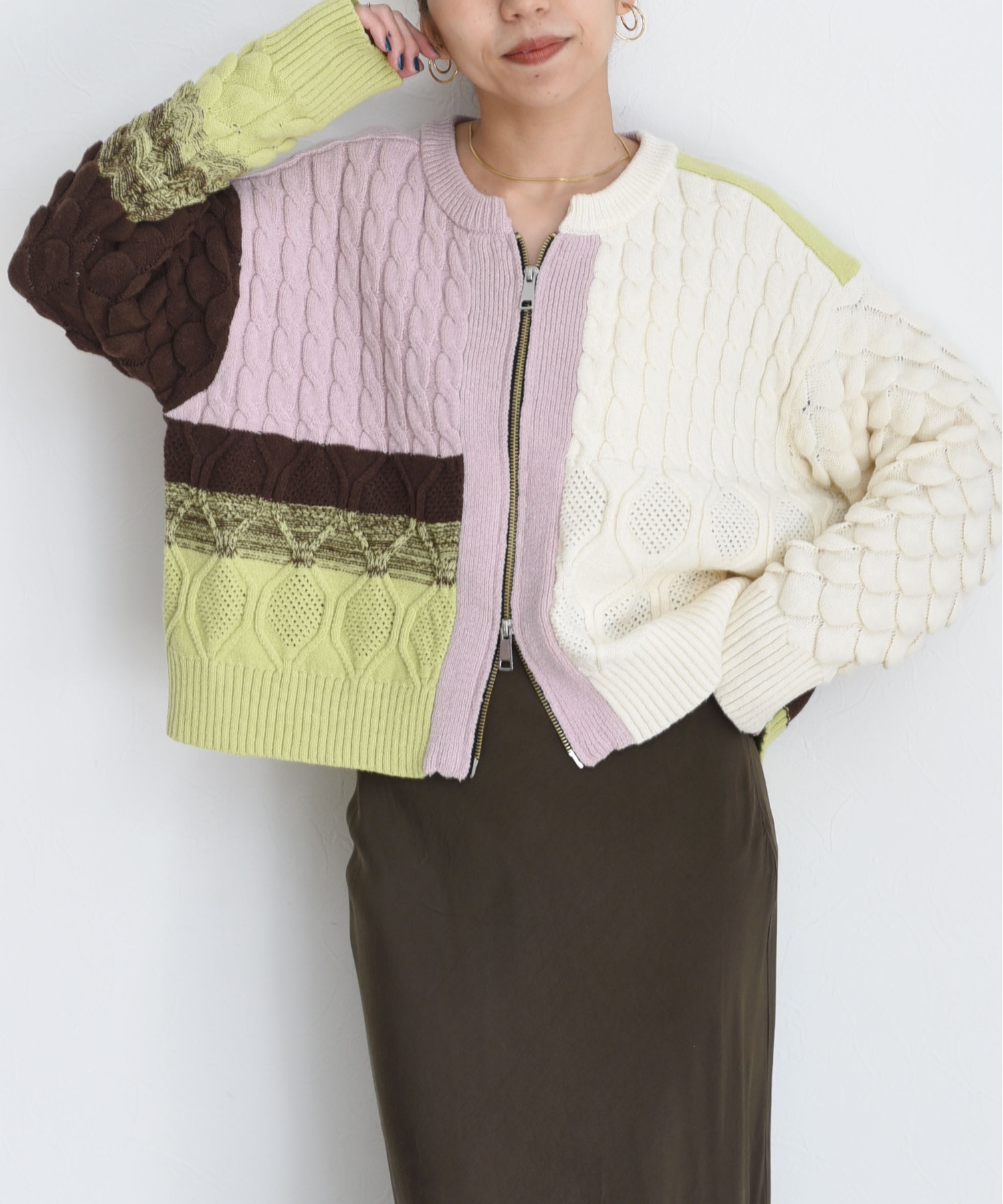 MIXケーブルニットZIPカーデ Eimee Law│Eimee Law & LHELBIE