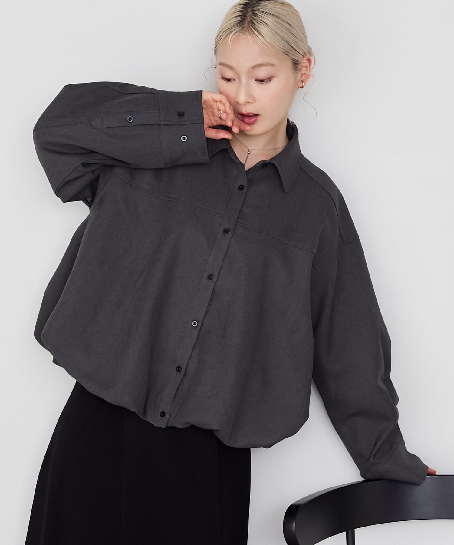 ふーせん forksy.】バルーンヘムショート丈シャツジャケット forksy