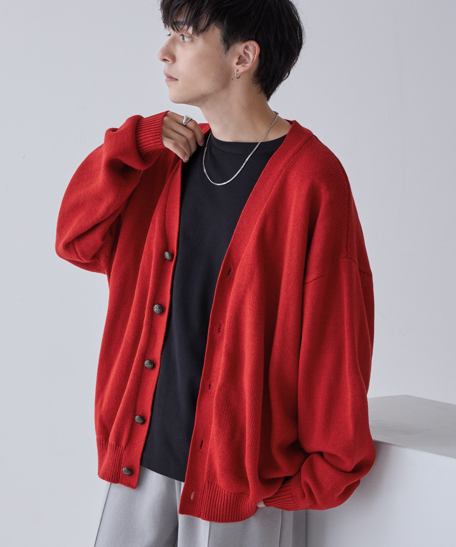 ボリュームニットルーズカーディガン ビッグシルエット MONO-MART