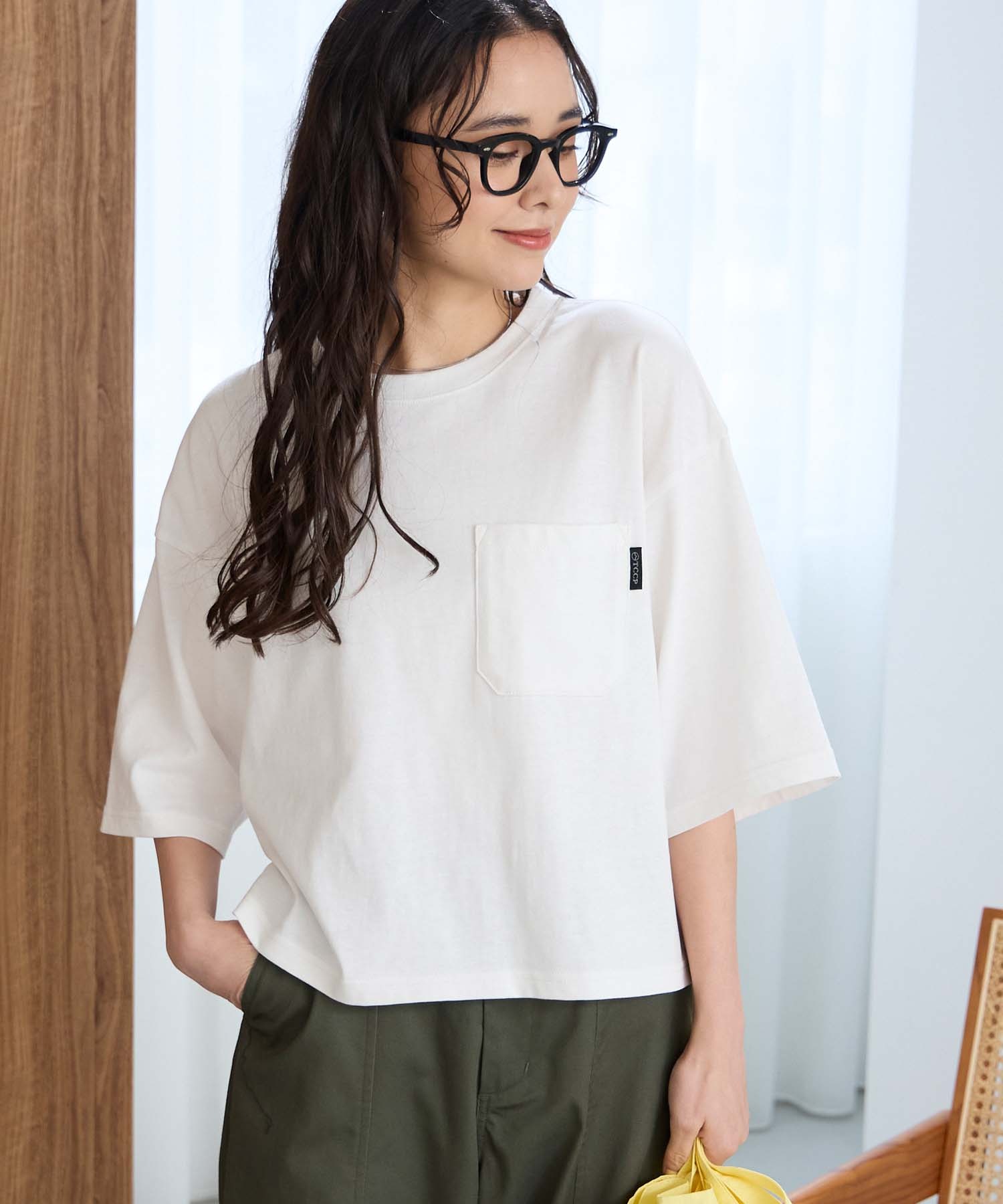 オーバーサイズ クロップド ポケットTシャツ / UVカット・汗ジミ防止