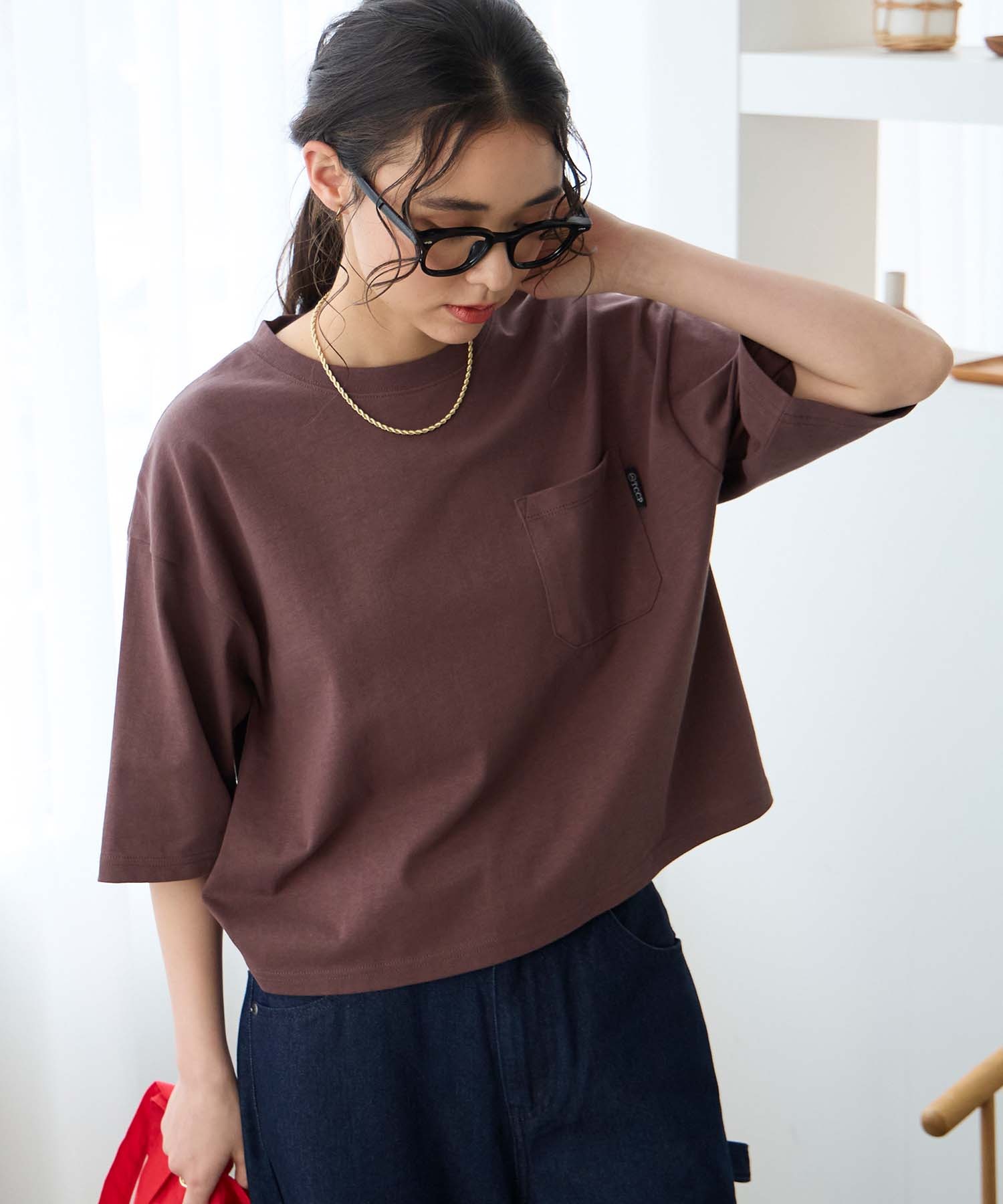 オーバーサイズ クロップド ポケットTシャツ / UVカット・汗ジミ防止