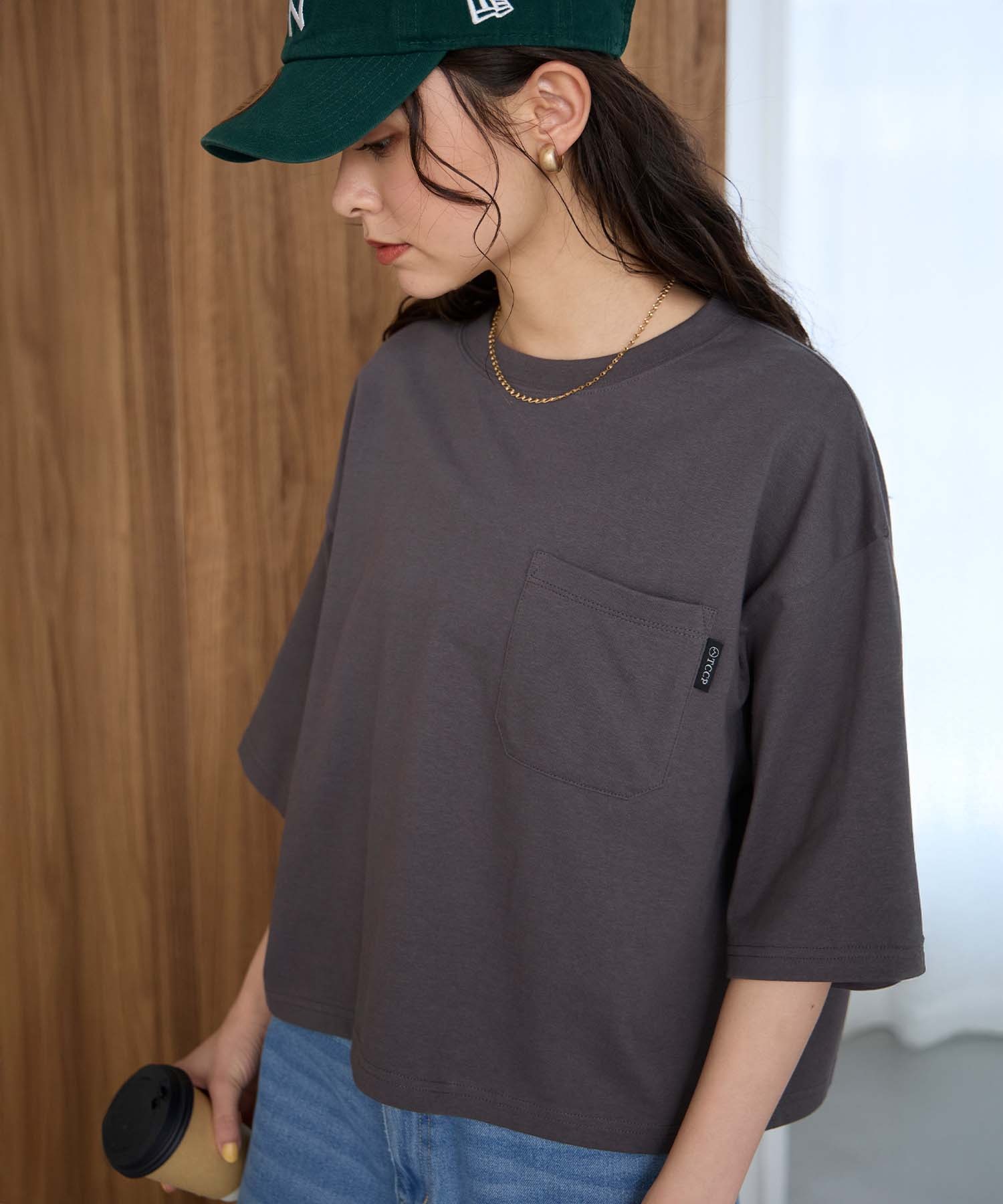 オーバーサイズ クロップド ポケットTシャツ / UVカット・汗ジミ防止