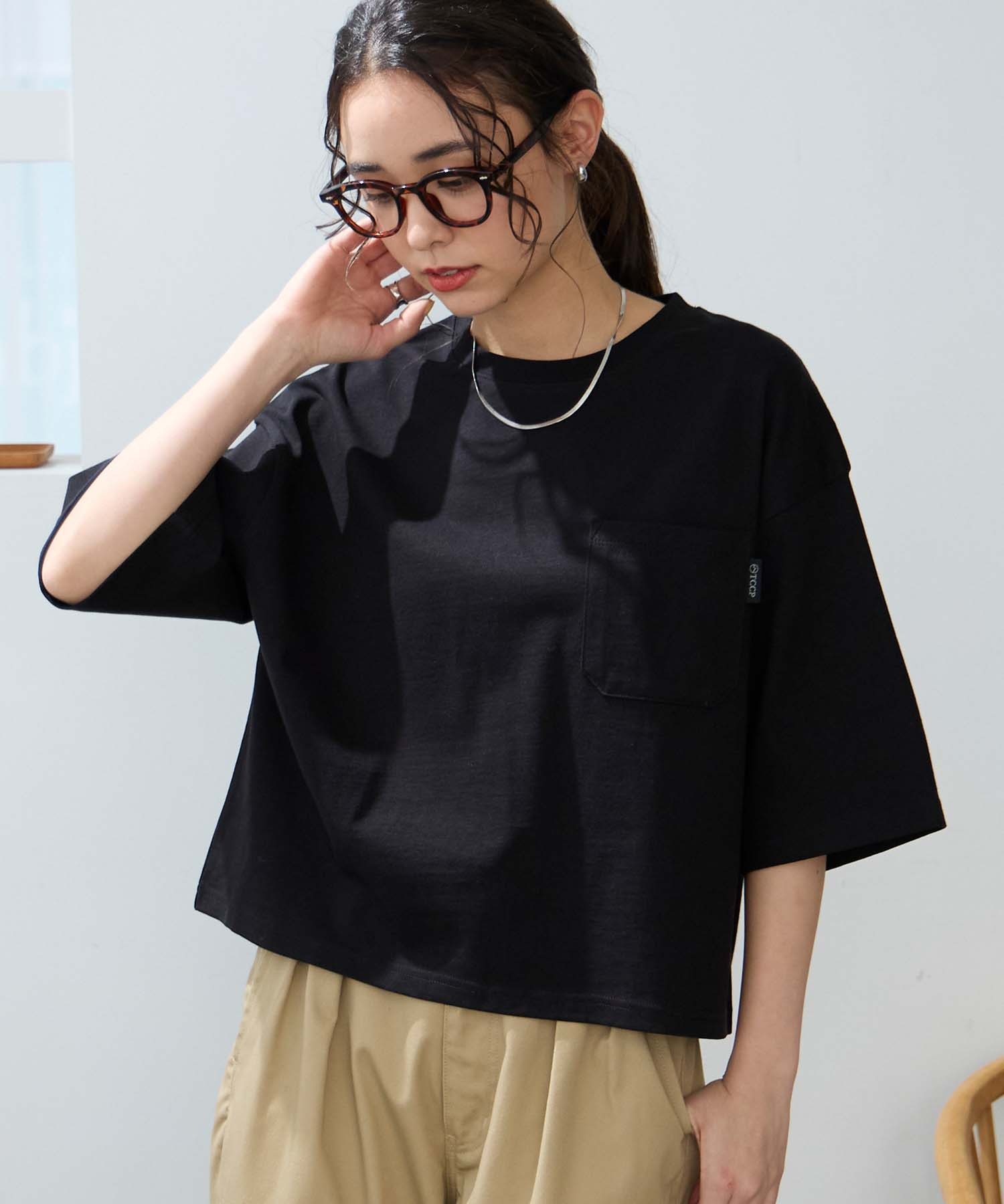 mai商品 オーバーサイズ クロップド ポケットTシャツ / UVカット・汗ジミ防止