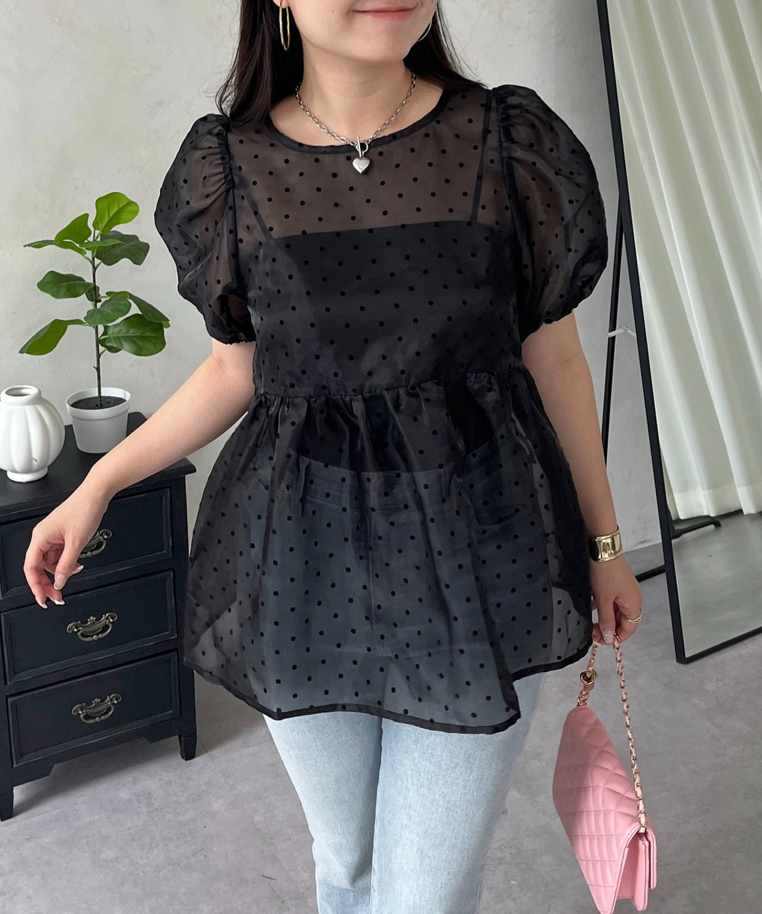 Flocked dot orange pep 랑 블라우스 — флокированная блуза