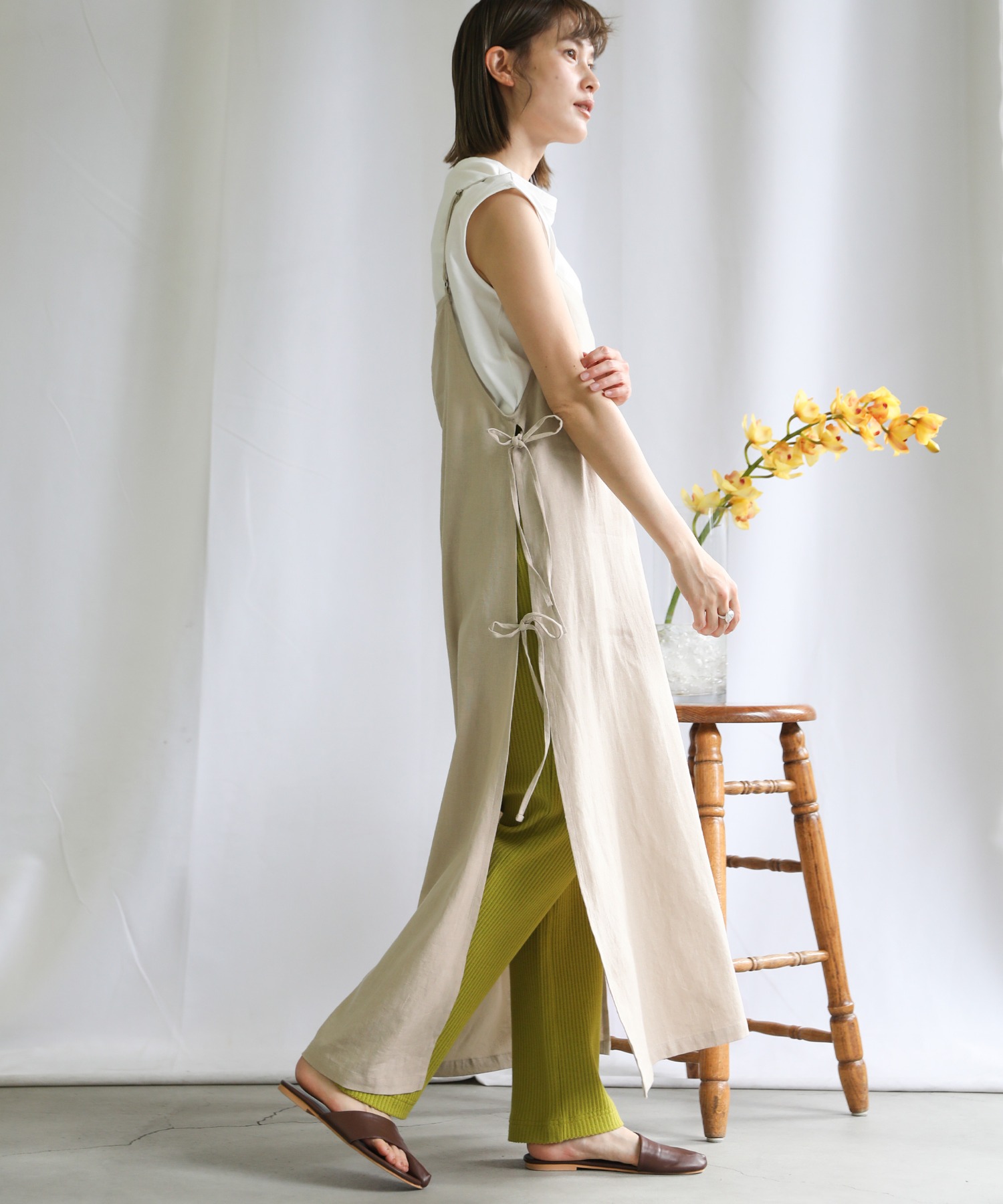 21 爆買いセール Ss リネンレーヨンサイドリボンキャミワンピース