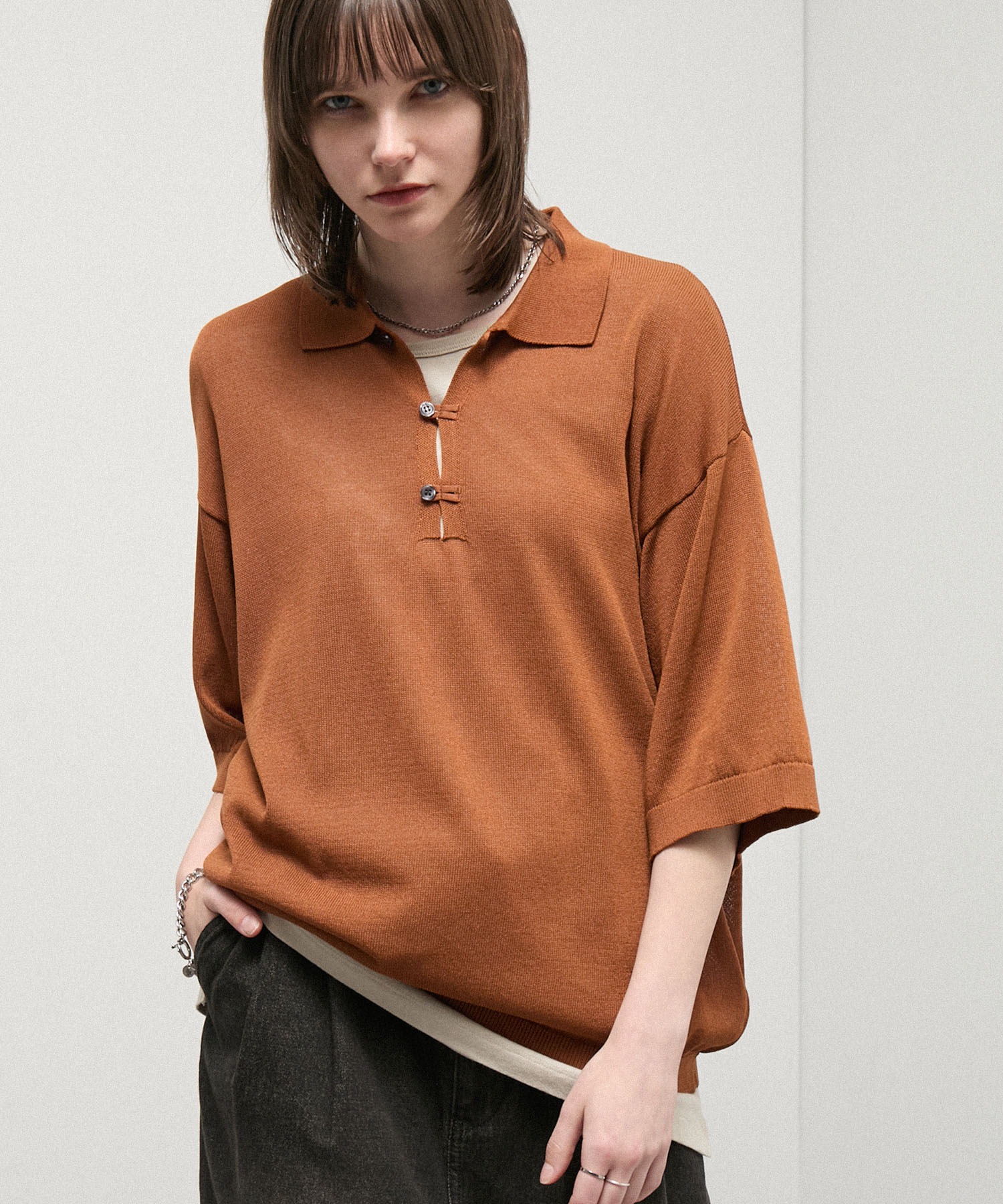 90s EMPORIO ARMANI ローゲージスキッパーニット ポロシャツ