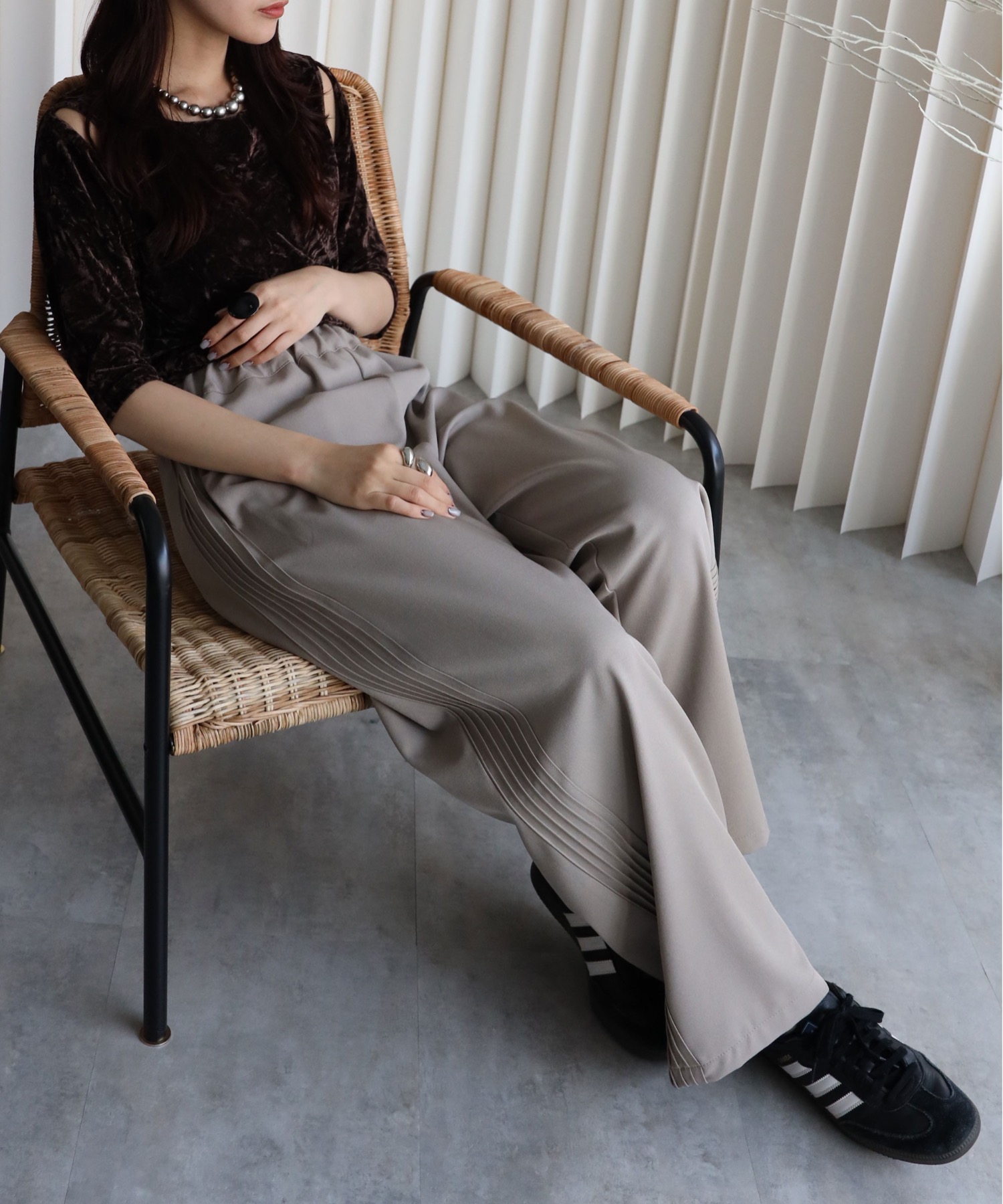 model：164cm. 着用サイズ：FREE. 袖丈：五分袖