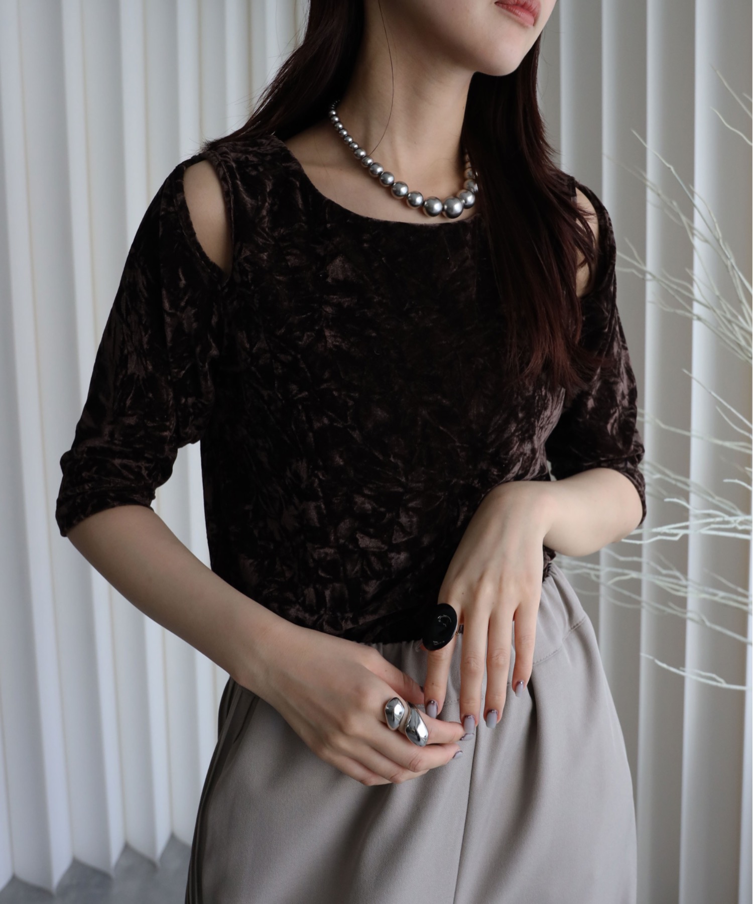 model：164cm. 着用サイズ：FREE. 袖丈：五分袖