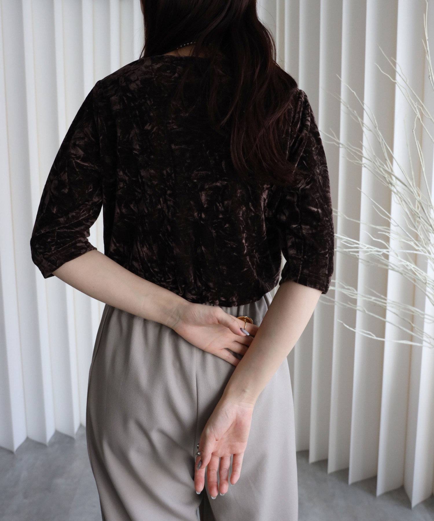 model：164cm. 着用サイズ：FREE. 袖丈：五分袖