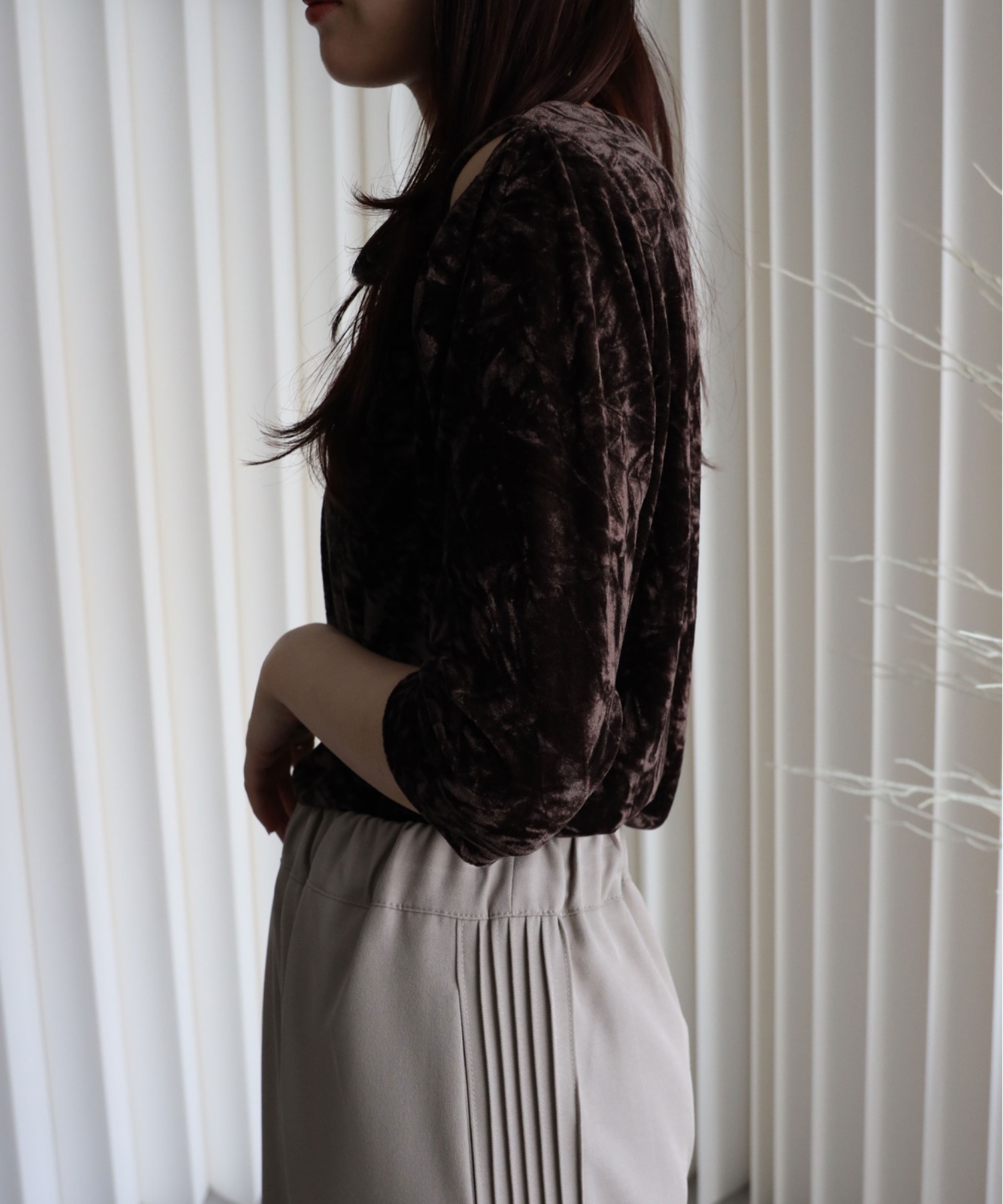 model：164cm. 着用サイズ：FREE. 袖丈：五分袖
