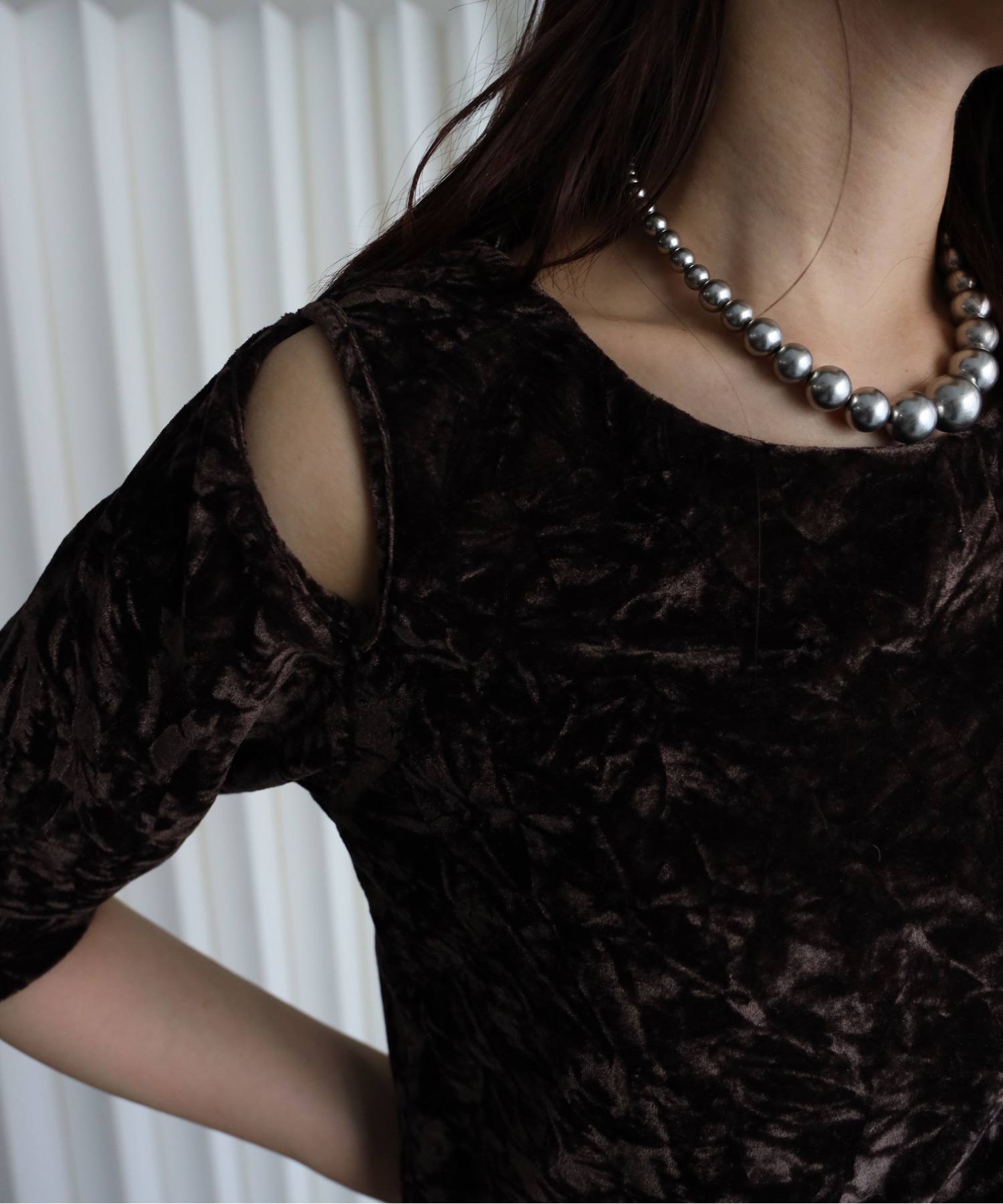 model：164cm. 着用サイズ：FREE. 袖丈：五分袖