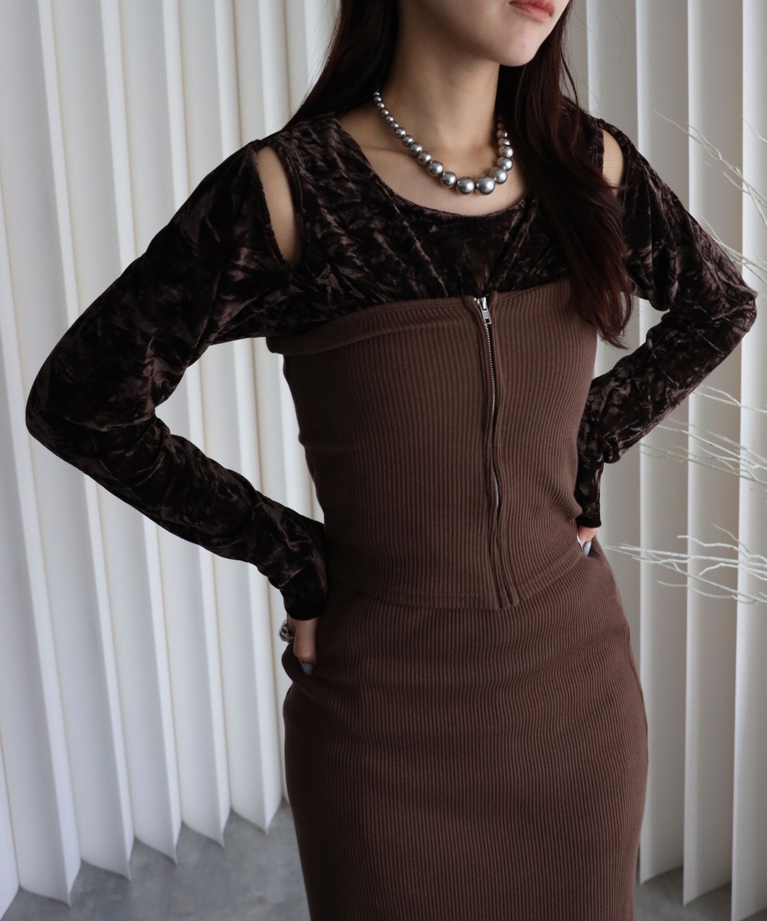 model：164cm. 着用サイズ：FREE. 袖丈：長袖