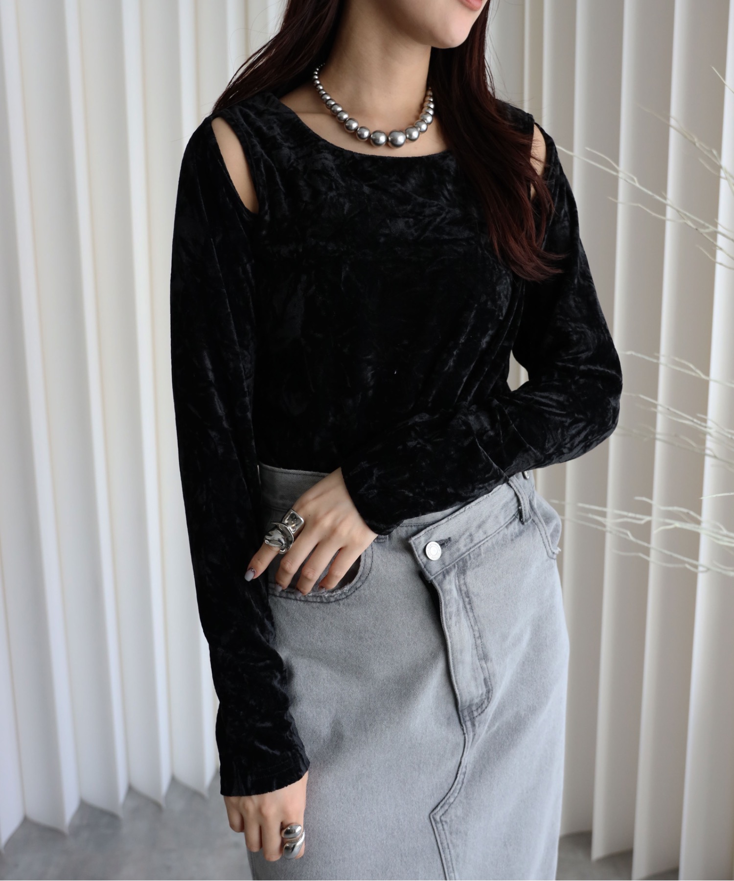 model：164cm. 着用サイズ：FREE. 袖丈：長袖