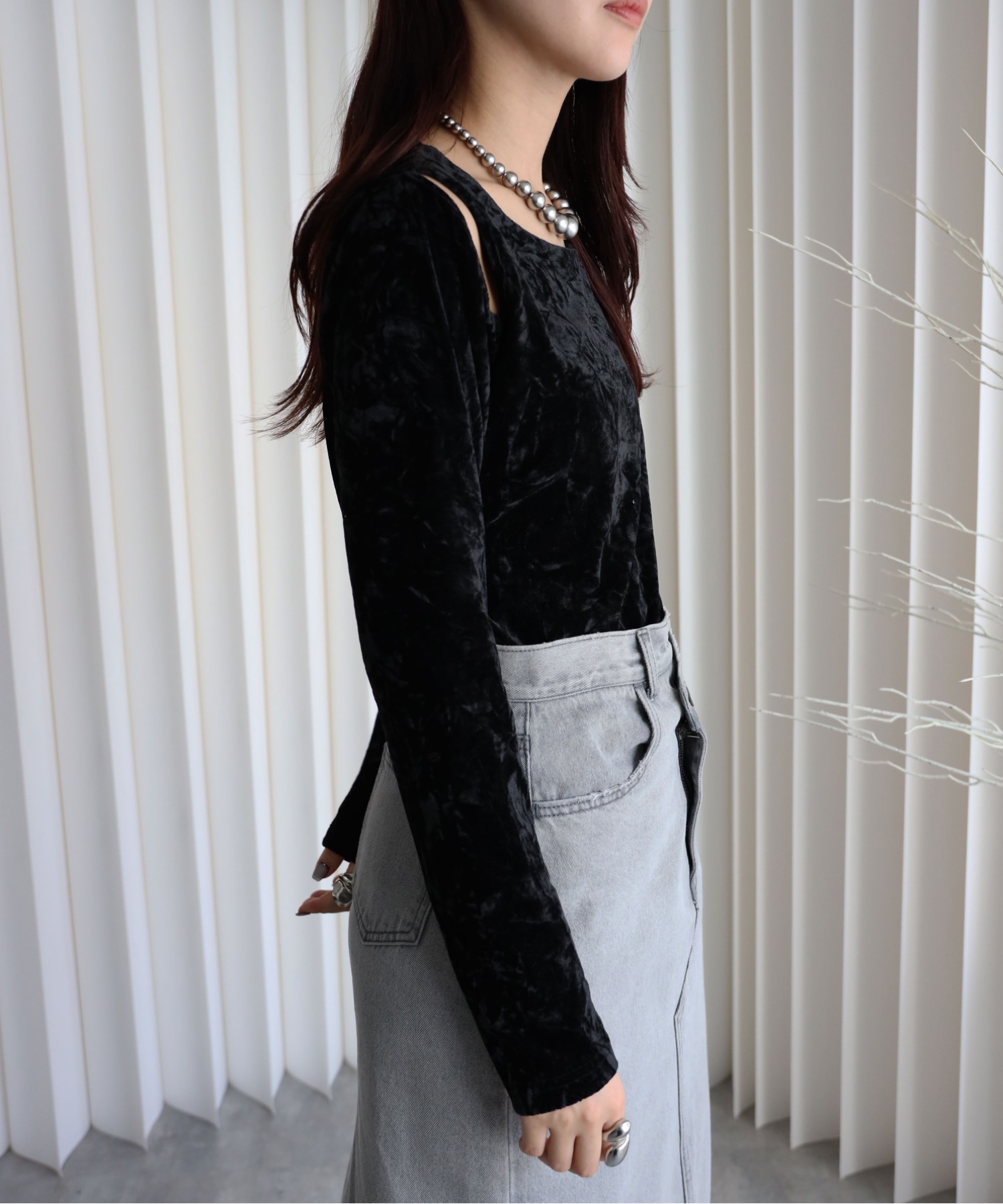 model：164cm. 着用サイズ：FREE. 袖丈：長袖